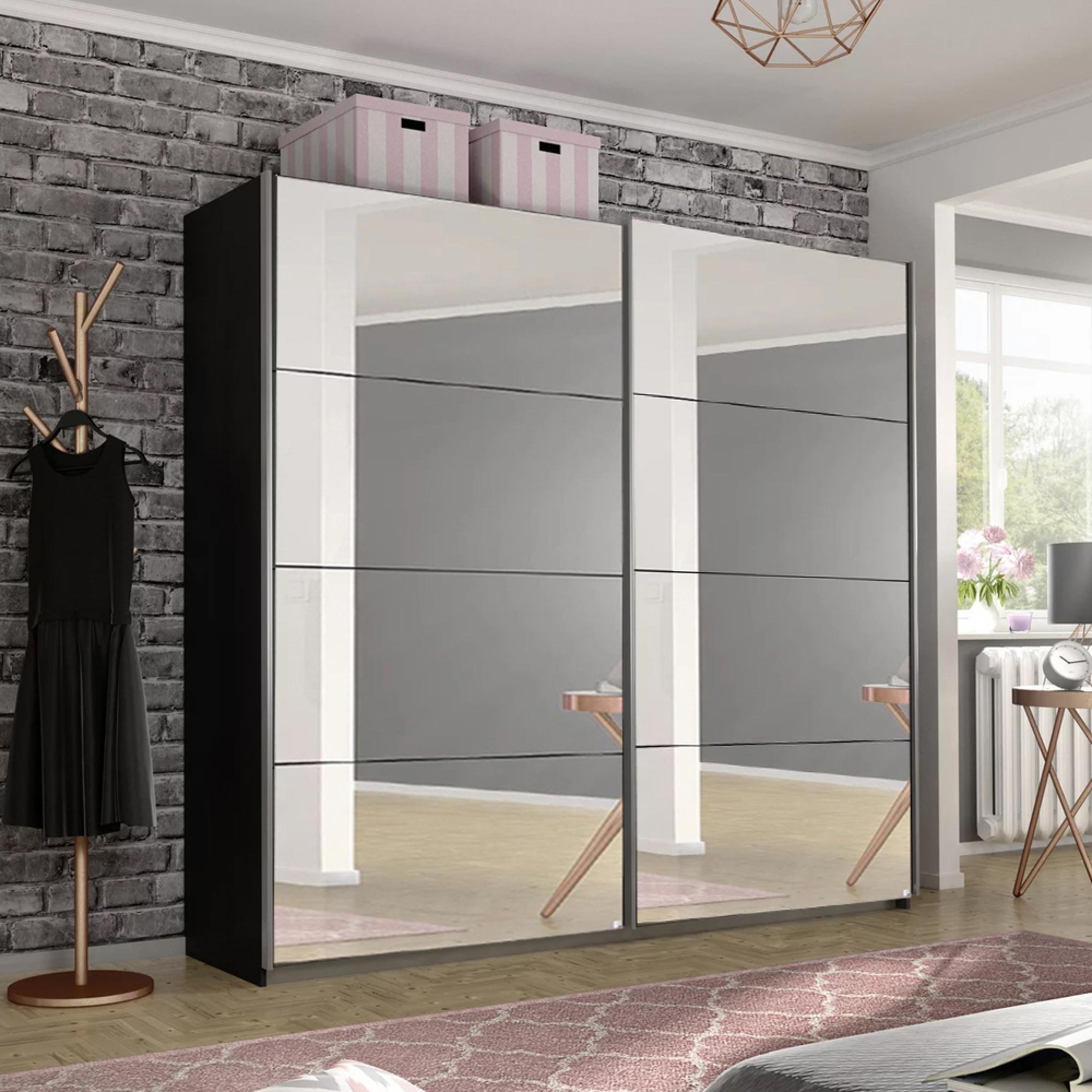 Rauch Belluno 226cm 2 Door Sliding Mirrored Wardrobe - Metallic Dark Grey