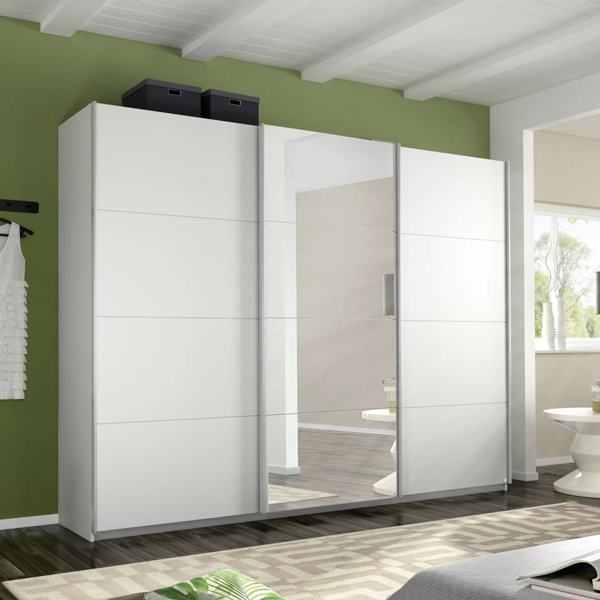Rauch Belluno 271cm 3 Door Sliding Wardrobe with Mirror - Alpine White