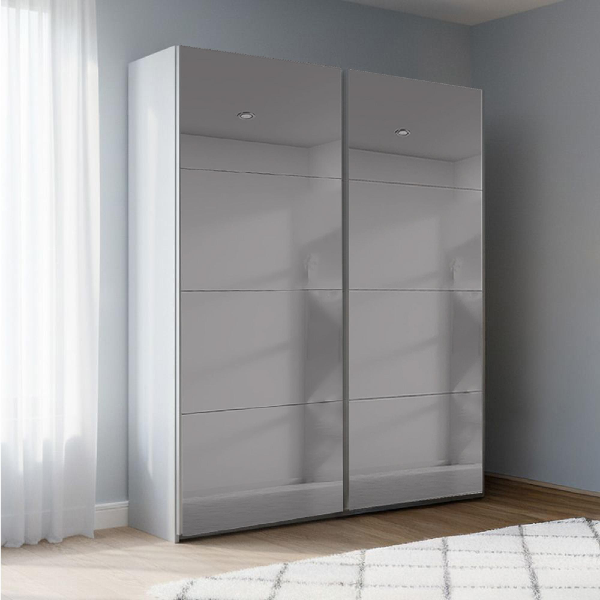 Beluga Extra Sliding Wardrobe - 137cm - 2 Door - Grey Mirrored - Silk Grey