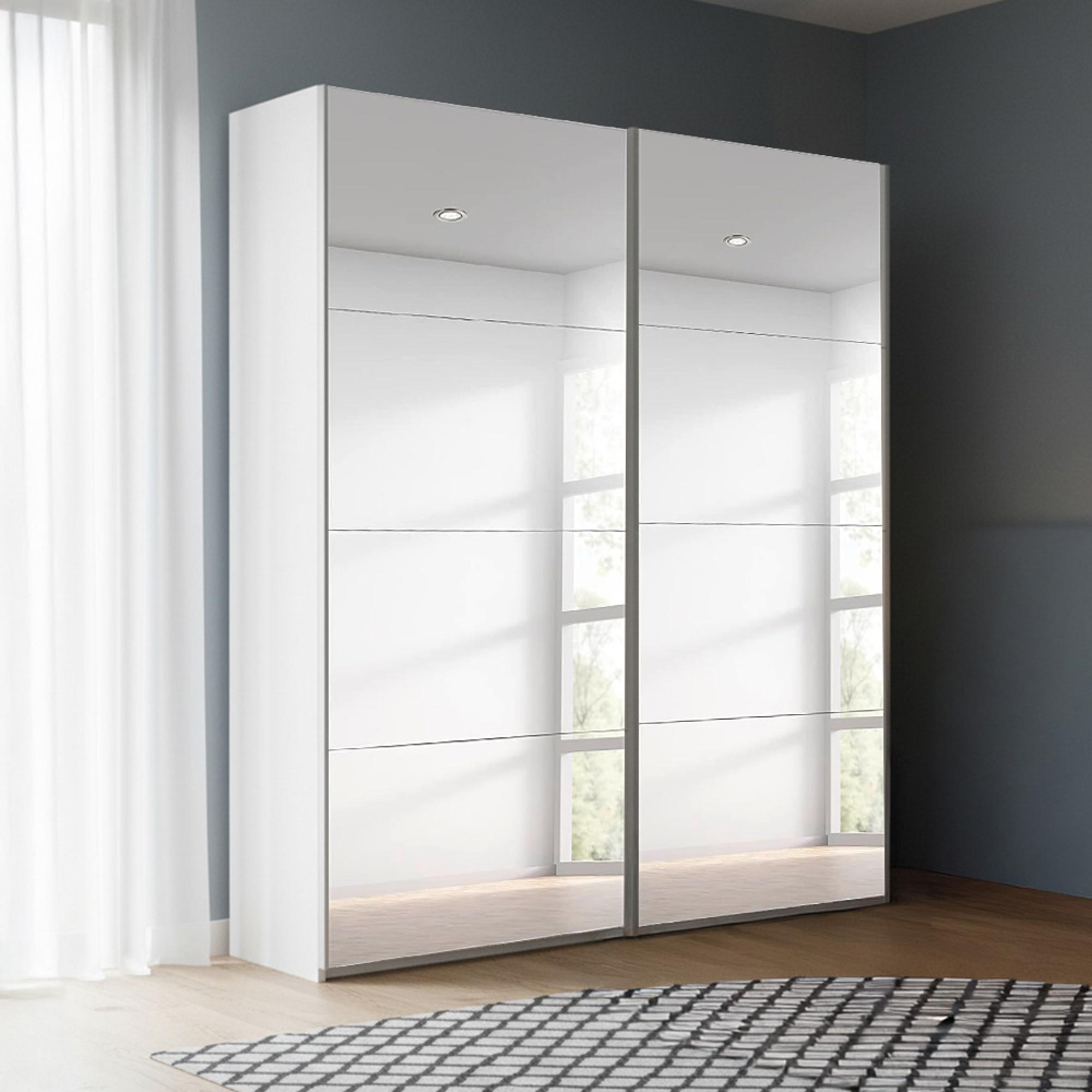 Beluga Extra Sliding Wardrobe - 137cm - 2 Door - Mirrored - Alpine White