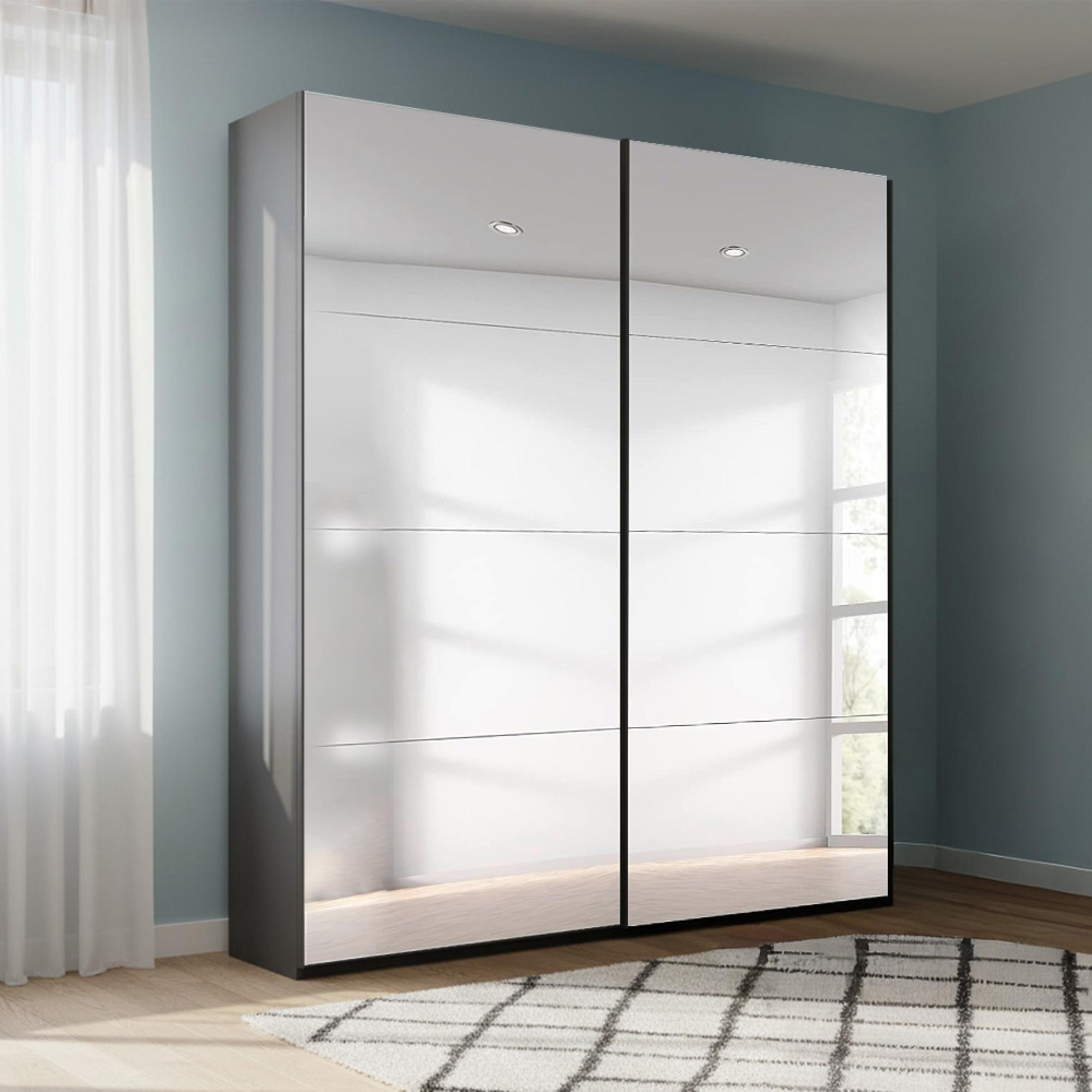 Beluga Extra Sliding Wardrobe - 137cm - 2 Door - Mirrored - Graphite