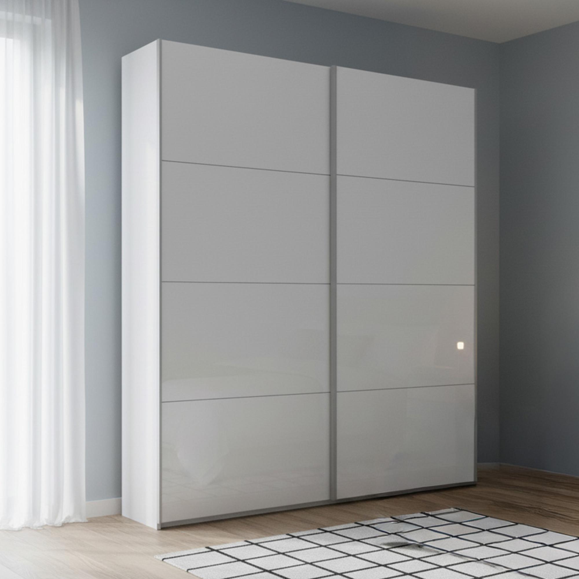 Beluga Extra Sliding Wardrobe - 137cm - 2 Door - Alpine White & White High Gloss