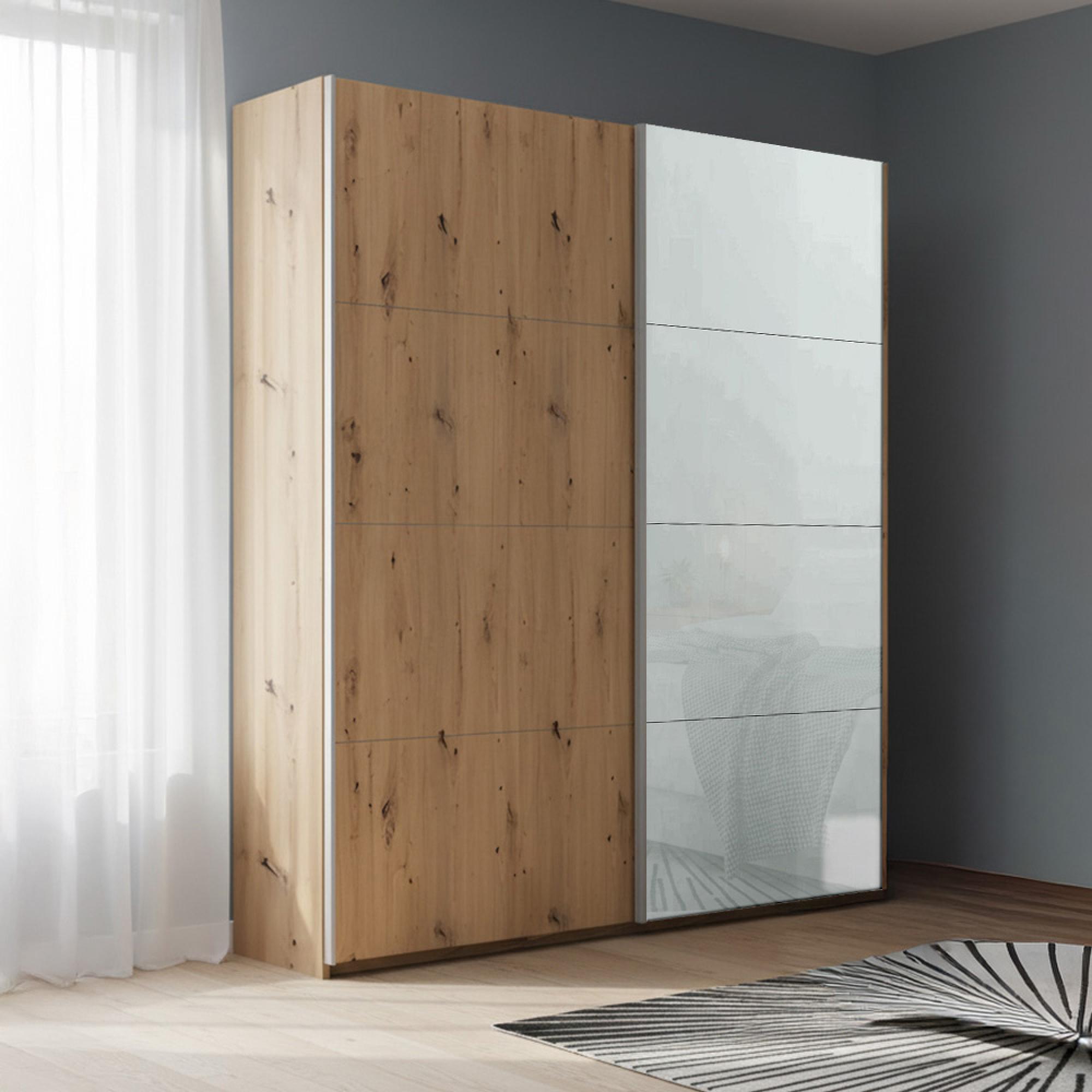 Beluga Extra Sliding Wardrobe - 137cm - 2 Door - Artisan Oak & Silk Grey Glass Front