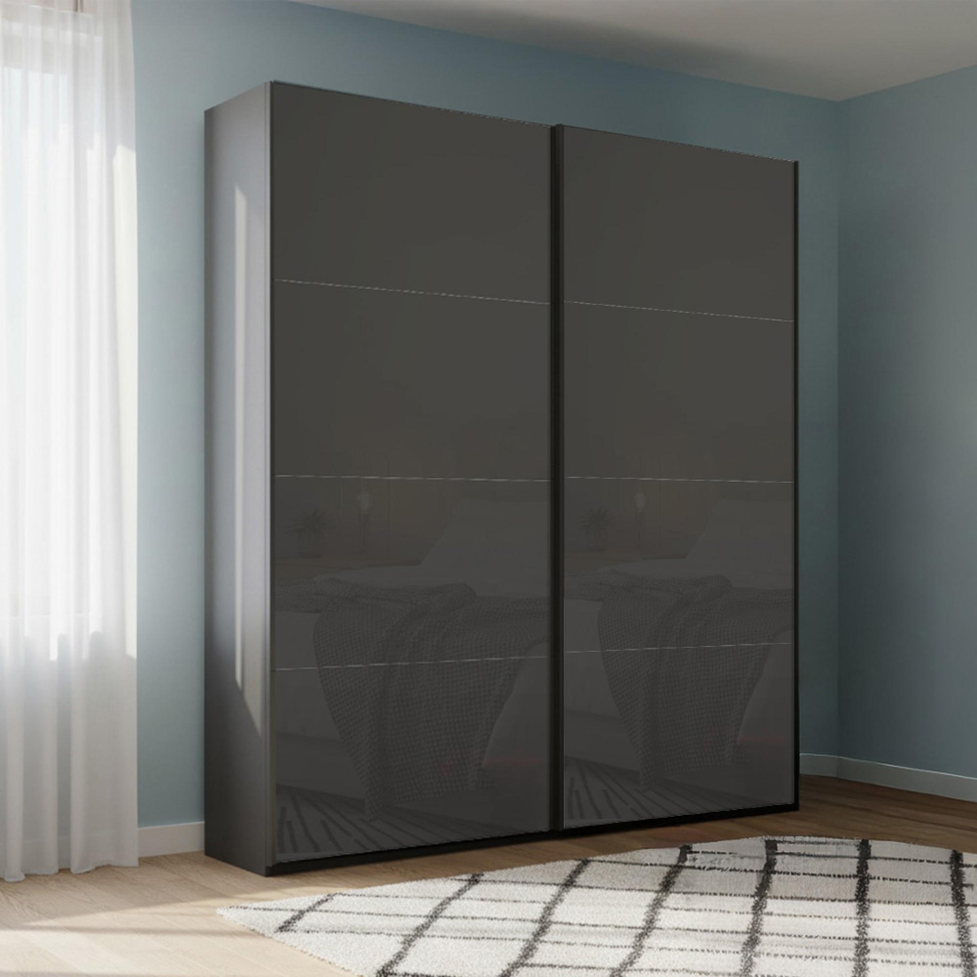 Rauch Beluga Extra 137cm 2 Door Sliding Wardrobe - Graphite and Basalt Glass