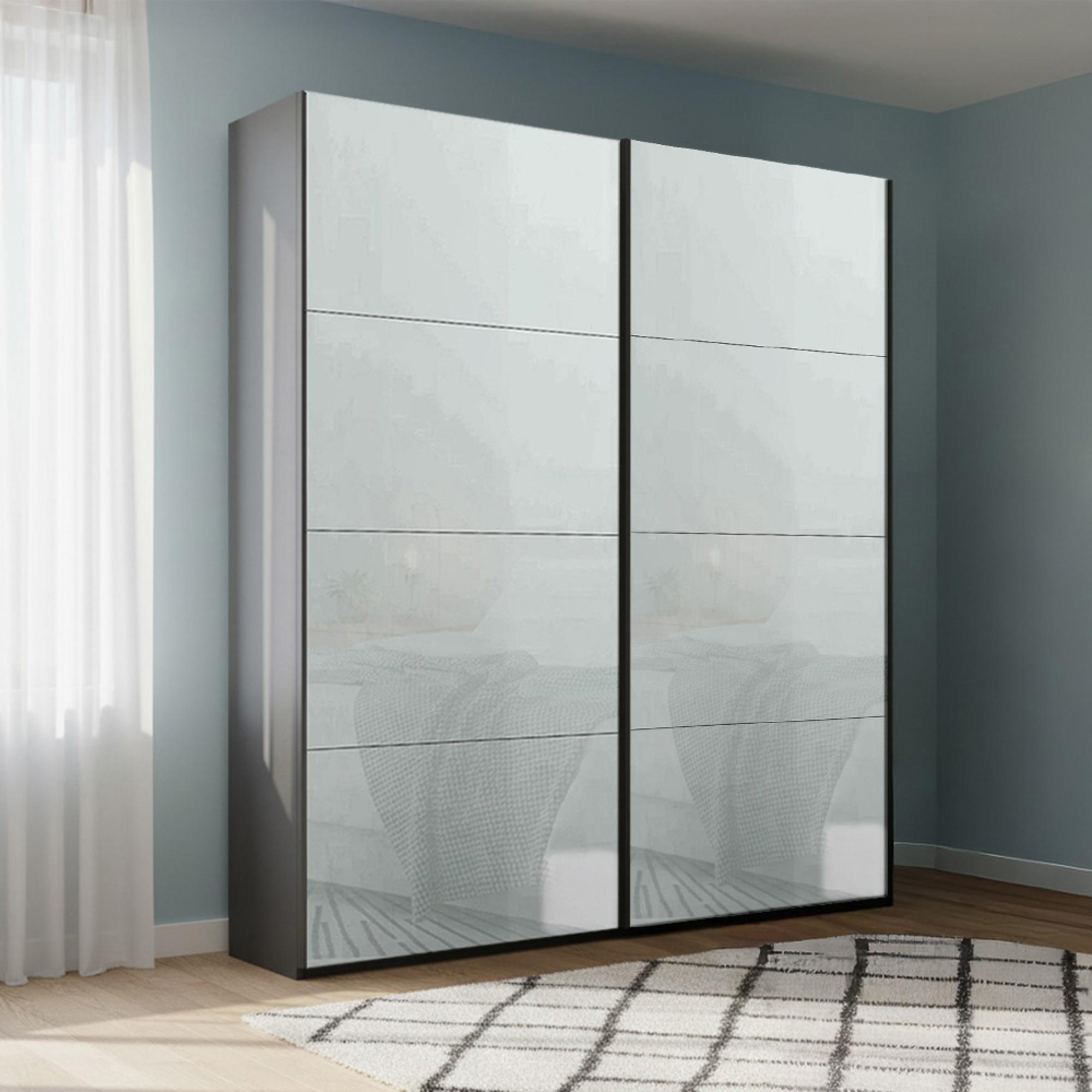 Rauch Beluga Extra 137cm 2 Door Sliding Wardrobe - Graphite and Silk Grey Glass