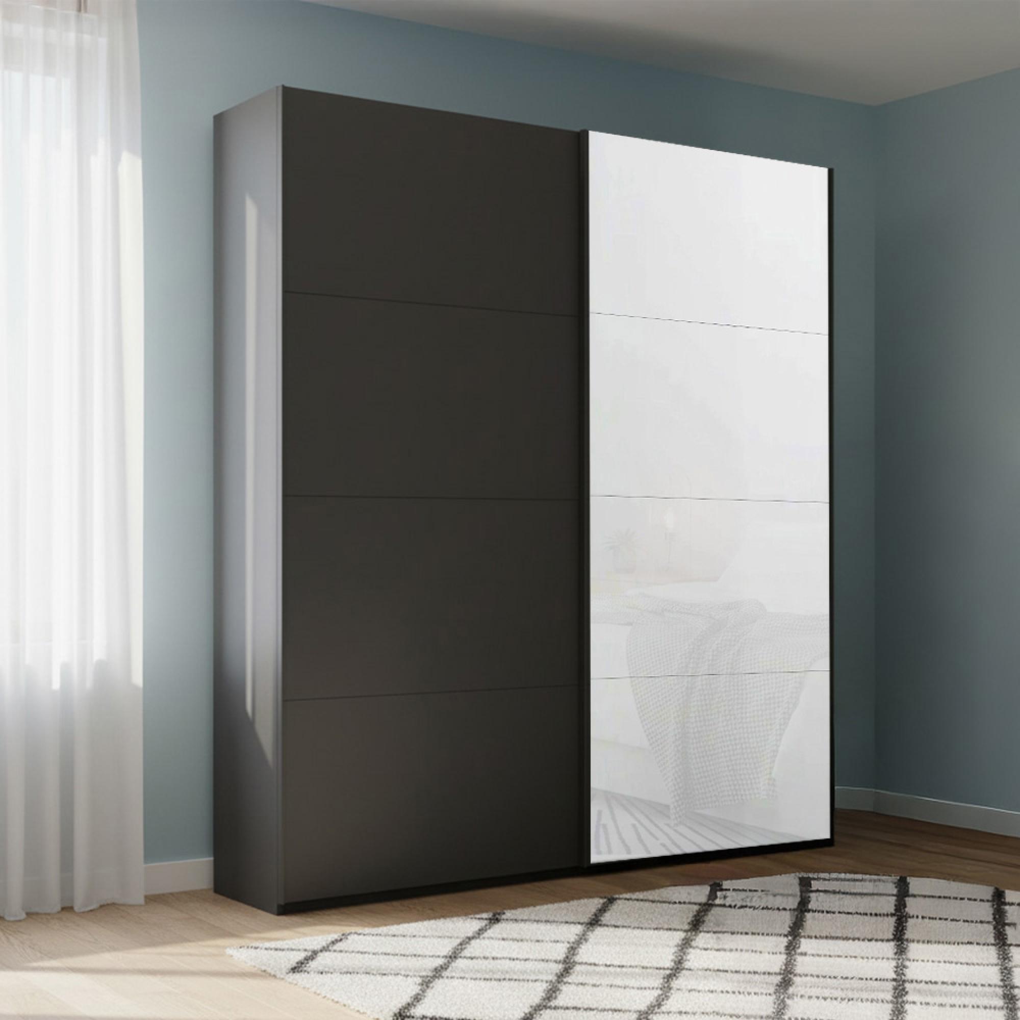 Beluga Extra Sliding Wardrobe - 137cm - 2 Door - Graphite & White Glass Front