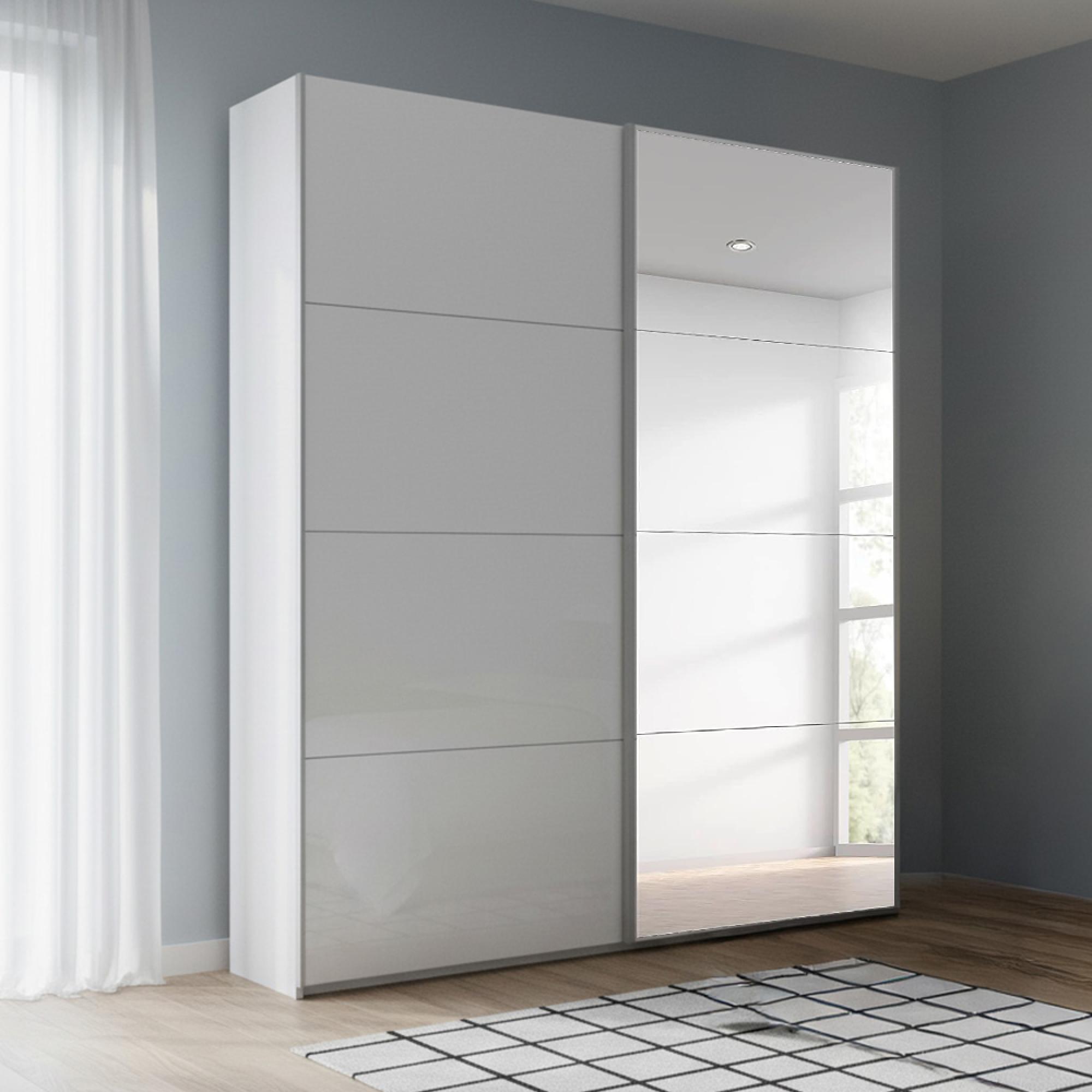 Beluga Extra Sliding Wardrobe - 137cm - 2 Door - Mirror - Alpine White & White High Gloss
