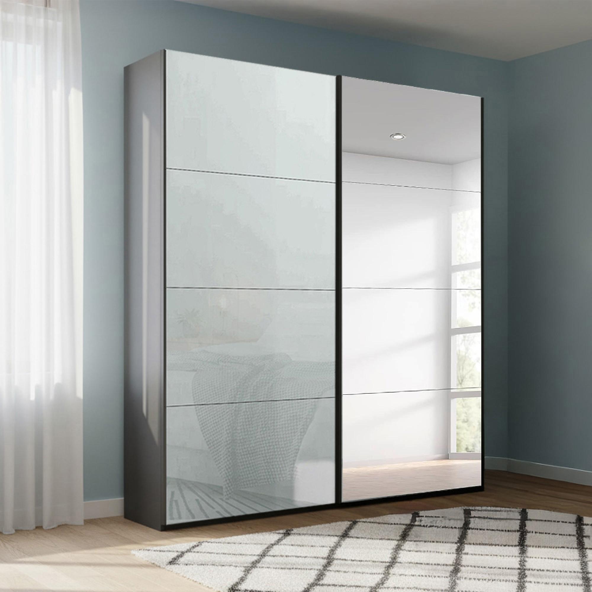 Beluga Extra Sliding Wardrobe - 137cm - 2 Door - Mirror - Graphite & Silk Grey Glass