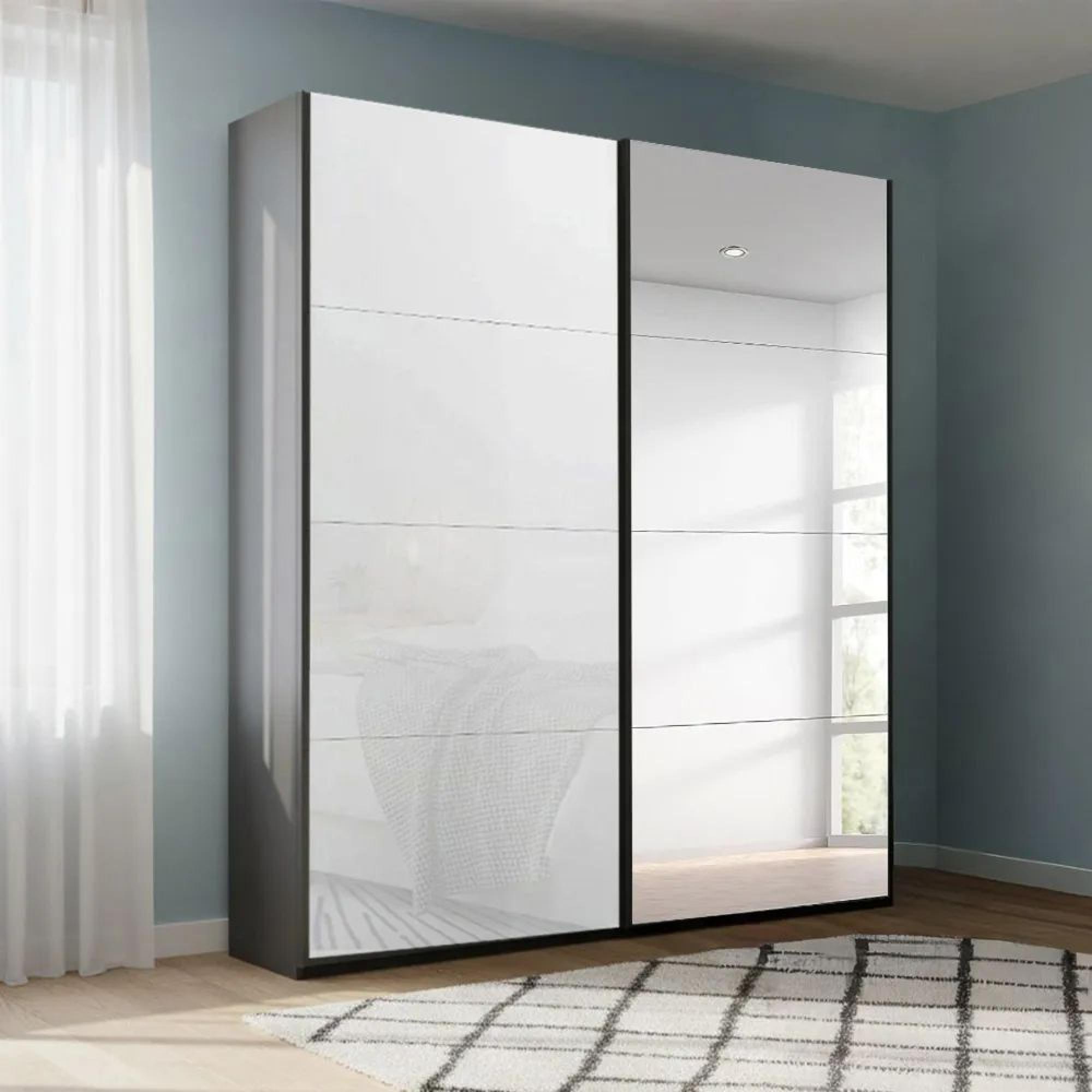 Beluga Extra Sliding Wardrobe - 137cm - 2 Door - Mirror - Graphite & White Glass