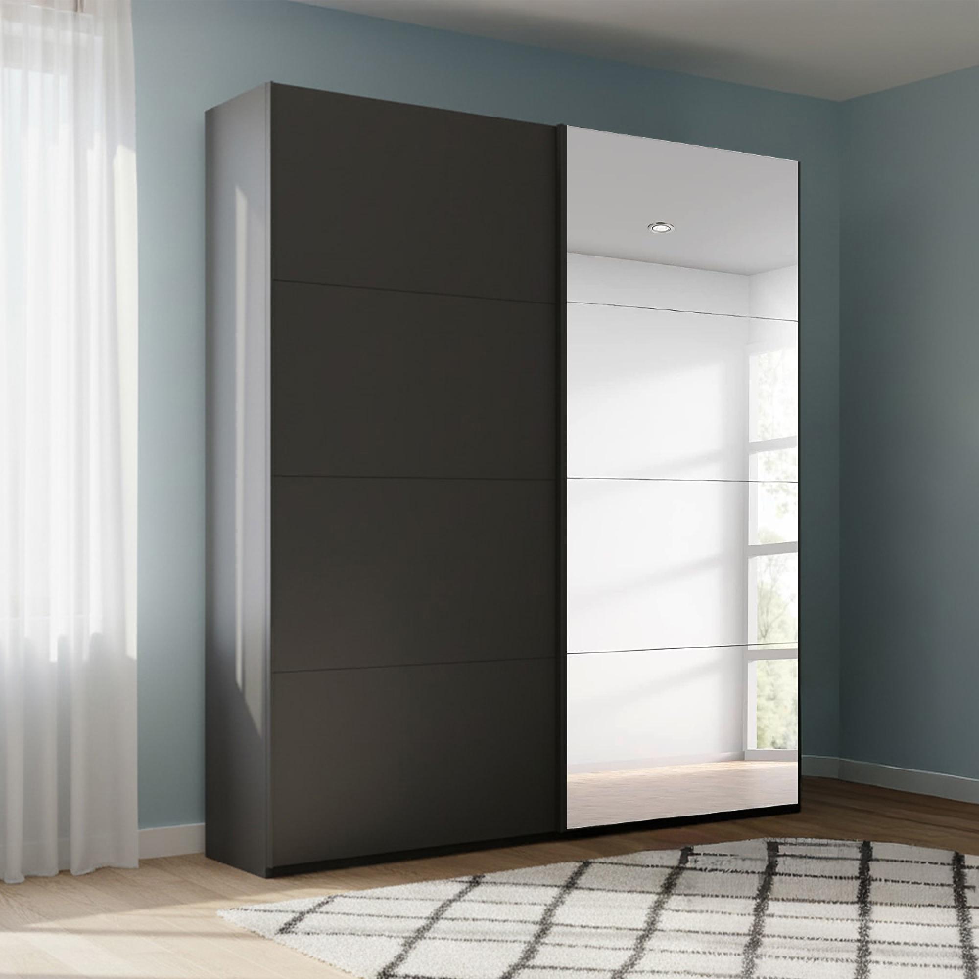 Beluga Extra Sliding Wardrobe - 137cm - 2 Door - Mirror - Graphite