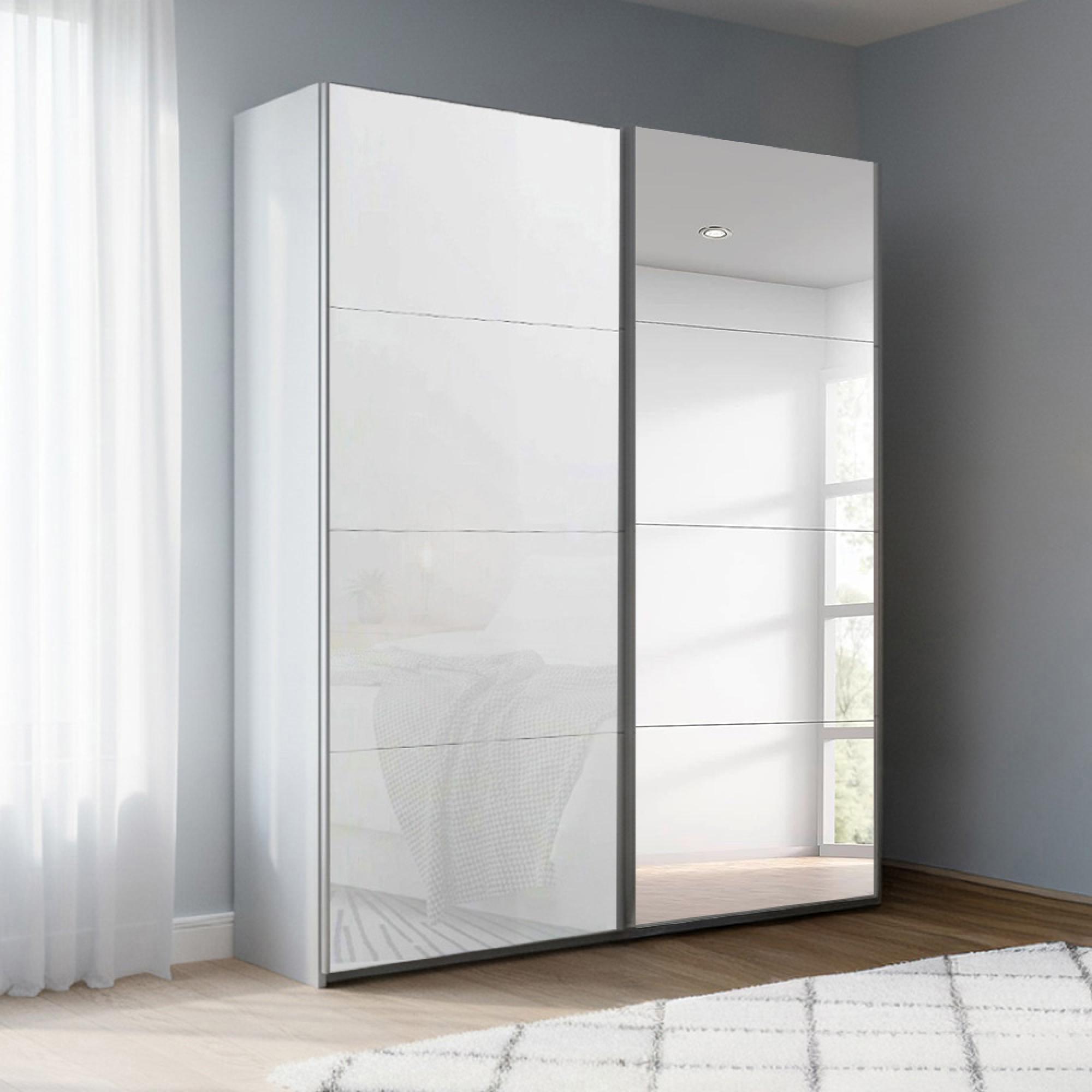 Beluga Extra Sliding Wardrobe - 137cm - 2 Door - Mirror - Silk Grey & White Glass