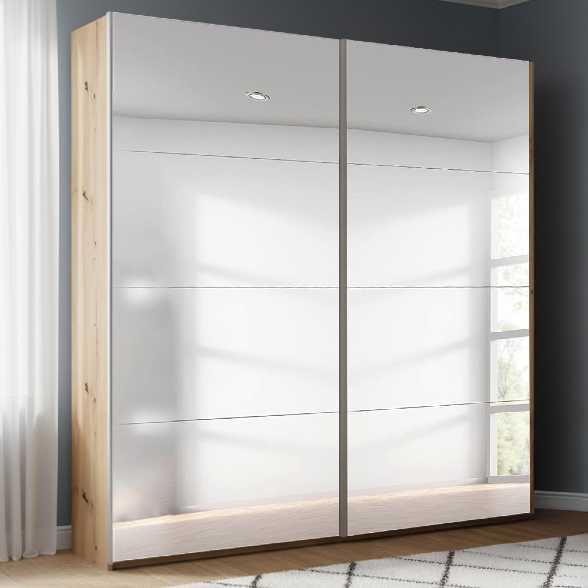 Beluga Extra Sliding Wardrobe - 181cm - 2 Door - Mirrored - Artisan Oak