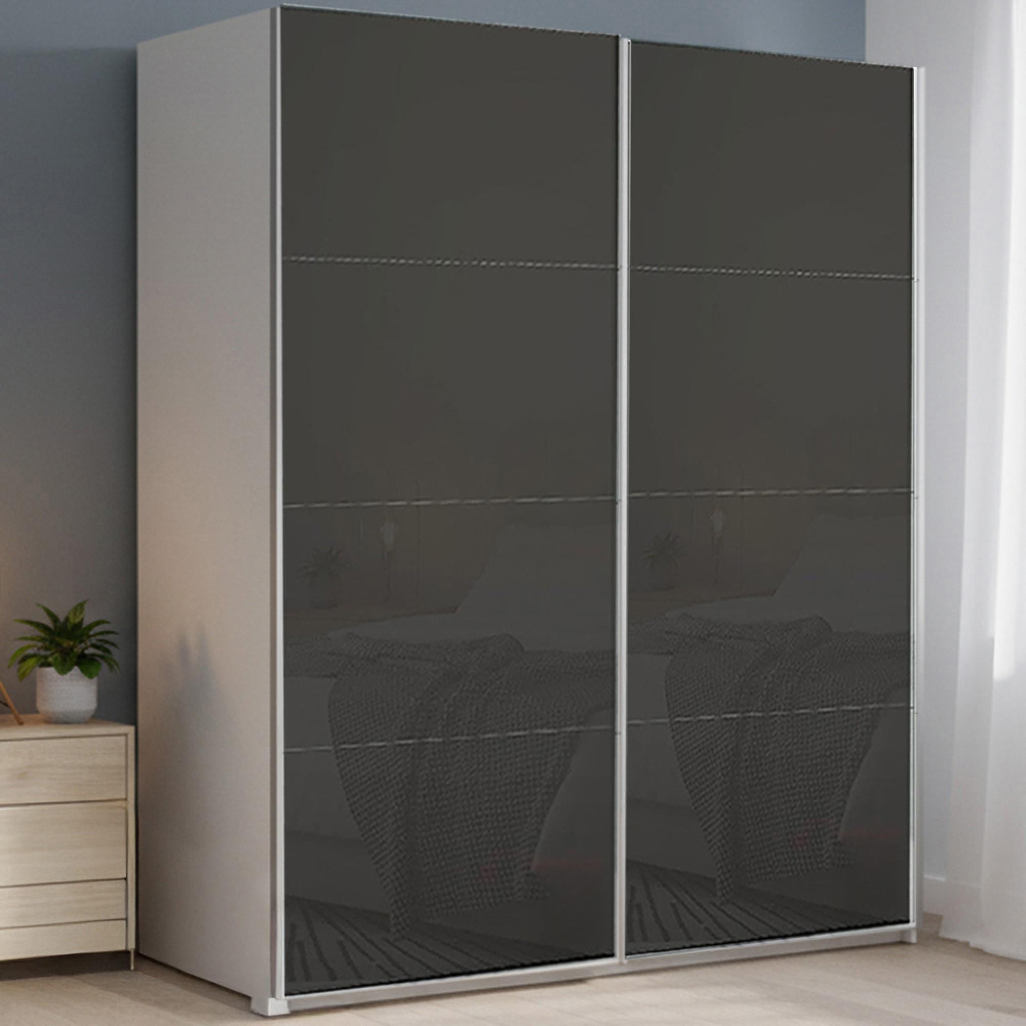 Rauch Beluga Extra 181cm 2 Door Sliding Wardrobe - Alpine White and Basalt Glass