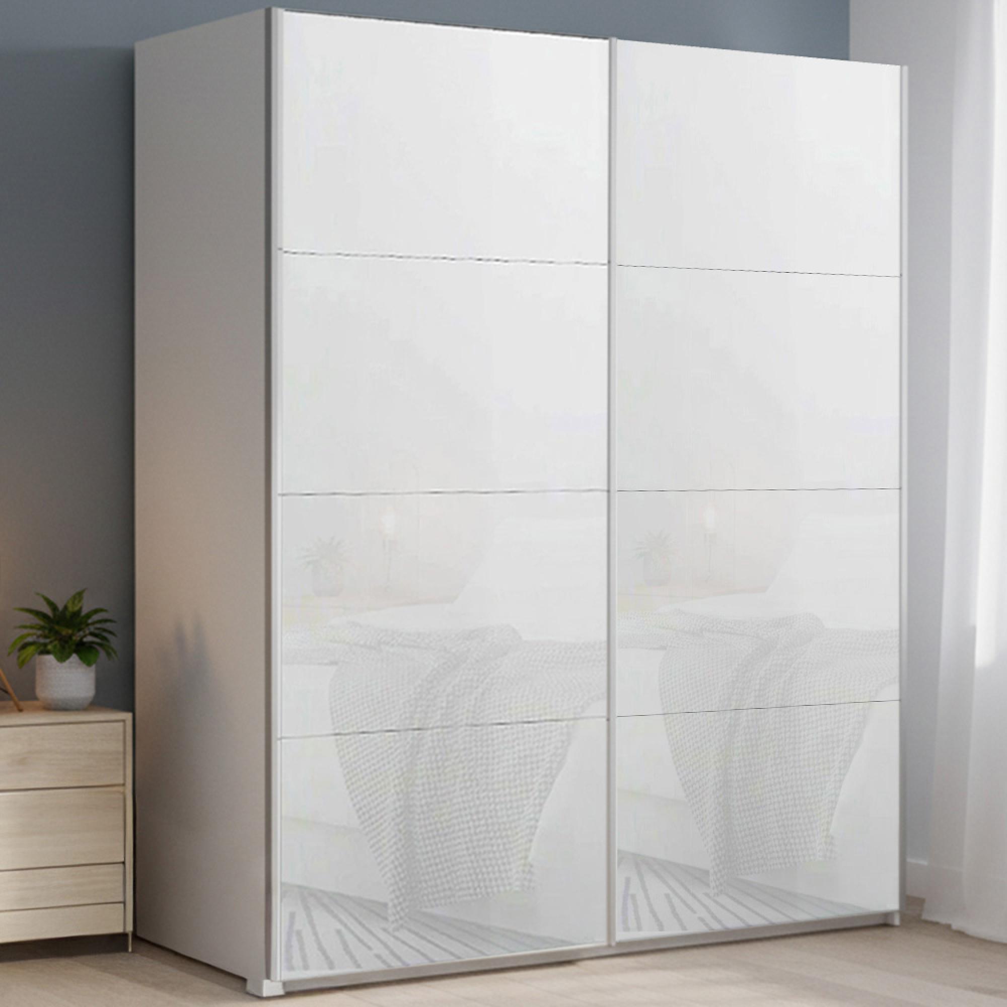 Rauch Beluga Extra 181cm 2 Door Sliding Wardrobe - Alpine White and White Glass
