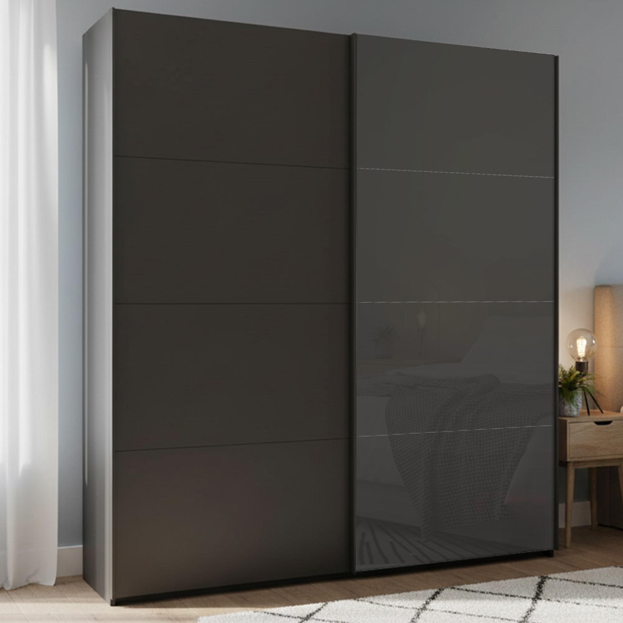 Beluga Extra Sliding Wardrobe - 181cm - 2 Door - Graphite & Basalt Glass Front