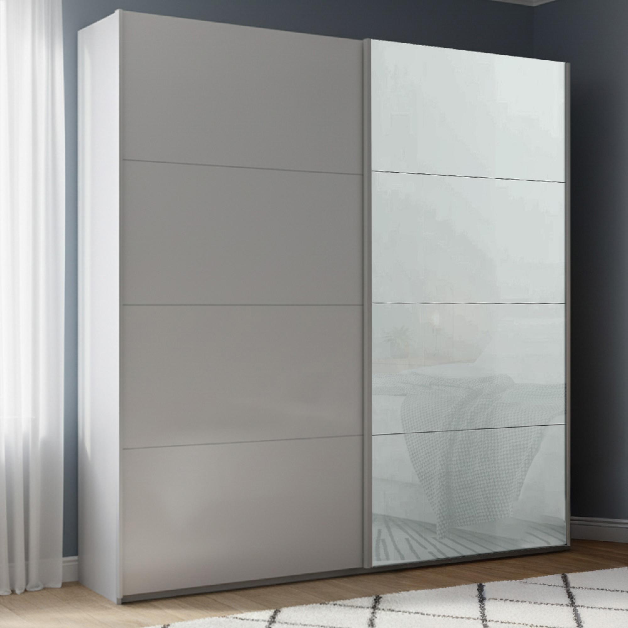 Beluga Extra Sliding Wardrobe - 181cm - 2 Door - Silk Grey & Silk Grey Glass Front