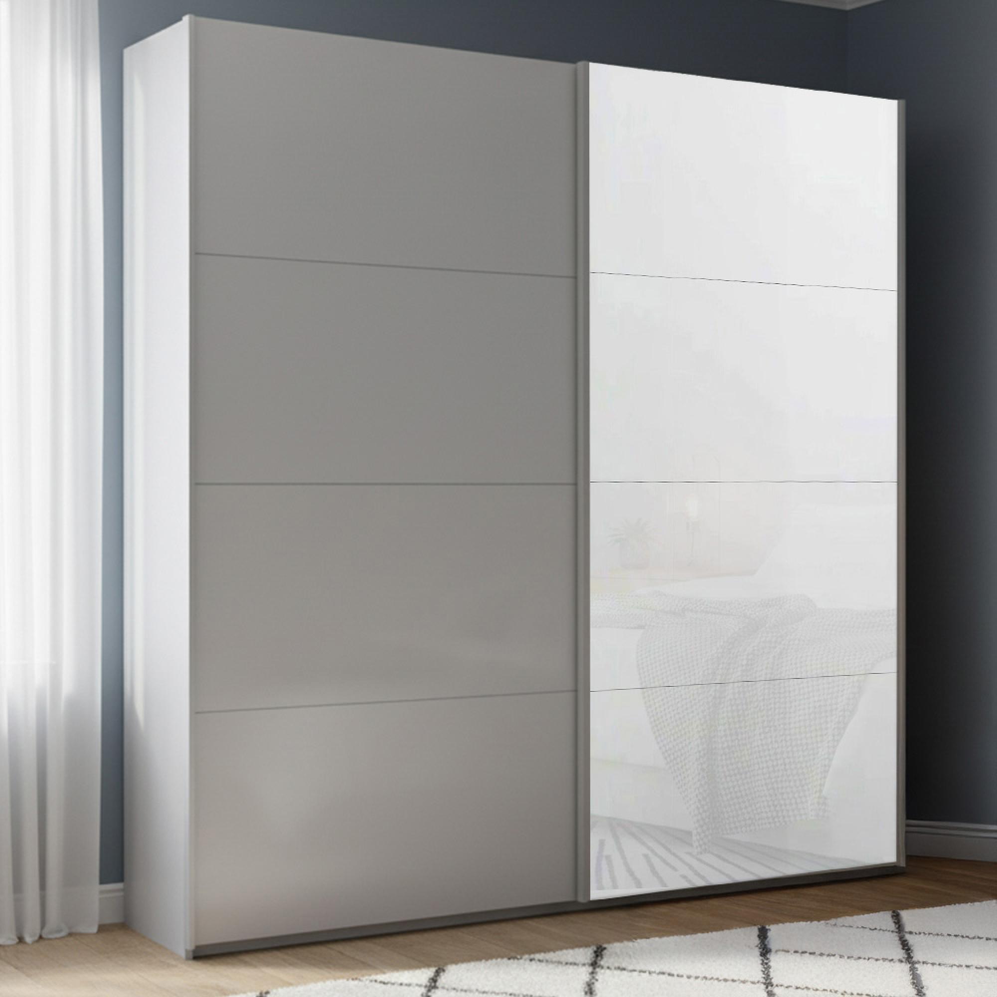 Beluga Extra Sliding Wardrobe - 181cm - 2 Door - Silk Grey & White Glass Front