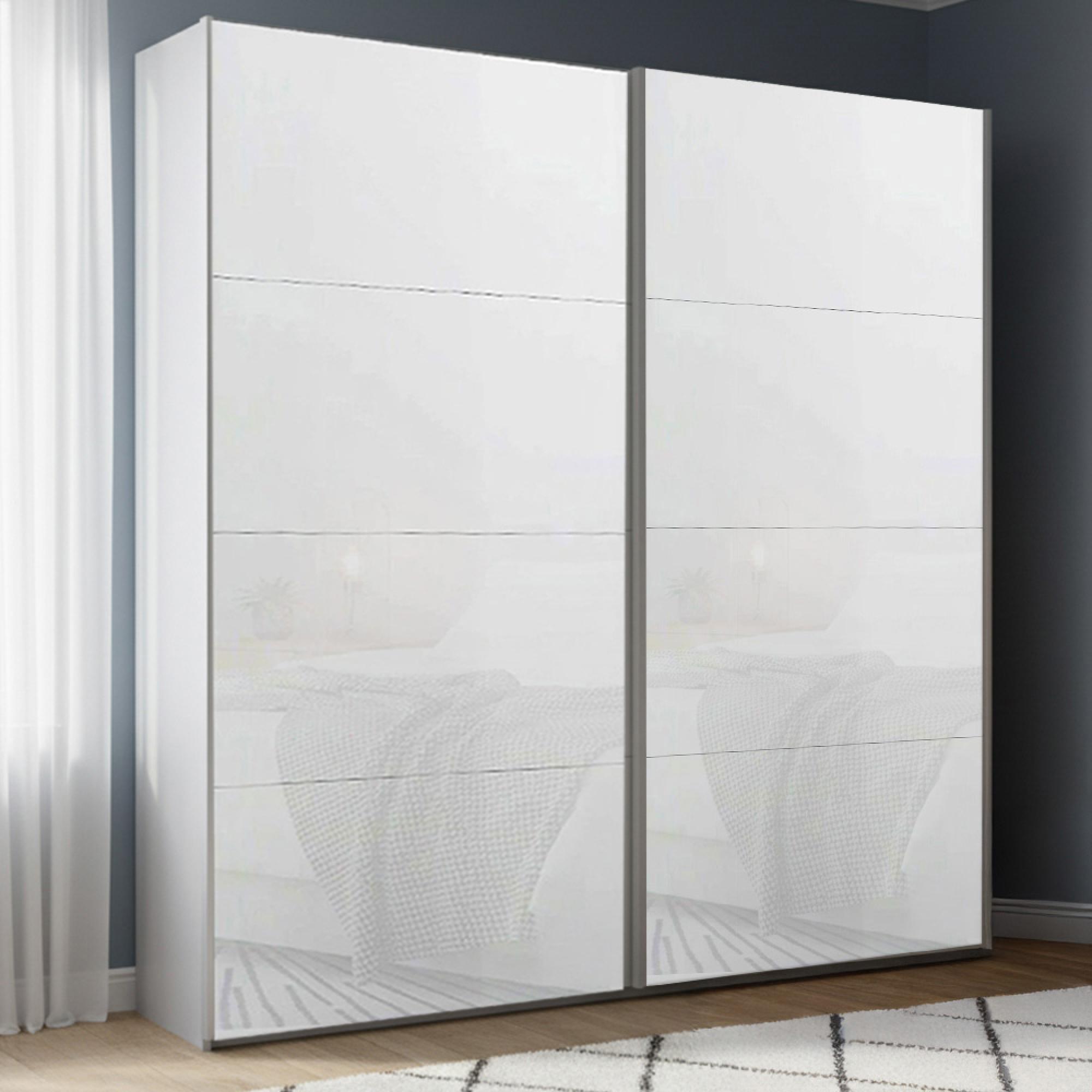 Rauch Beluga Extra 181cm 2 Door Sliding Wardrobe - Silk Grey and White Glass