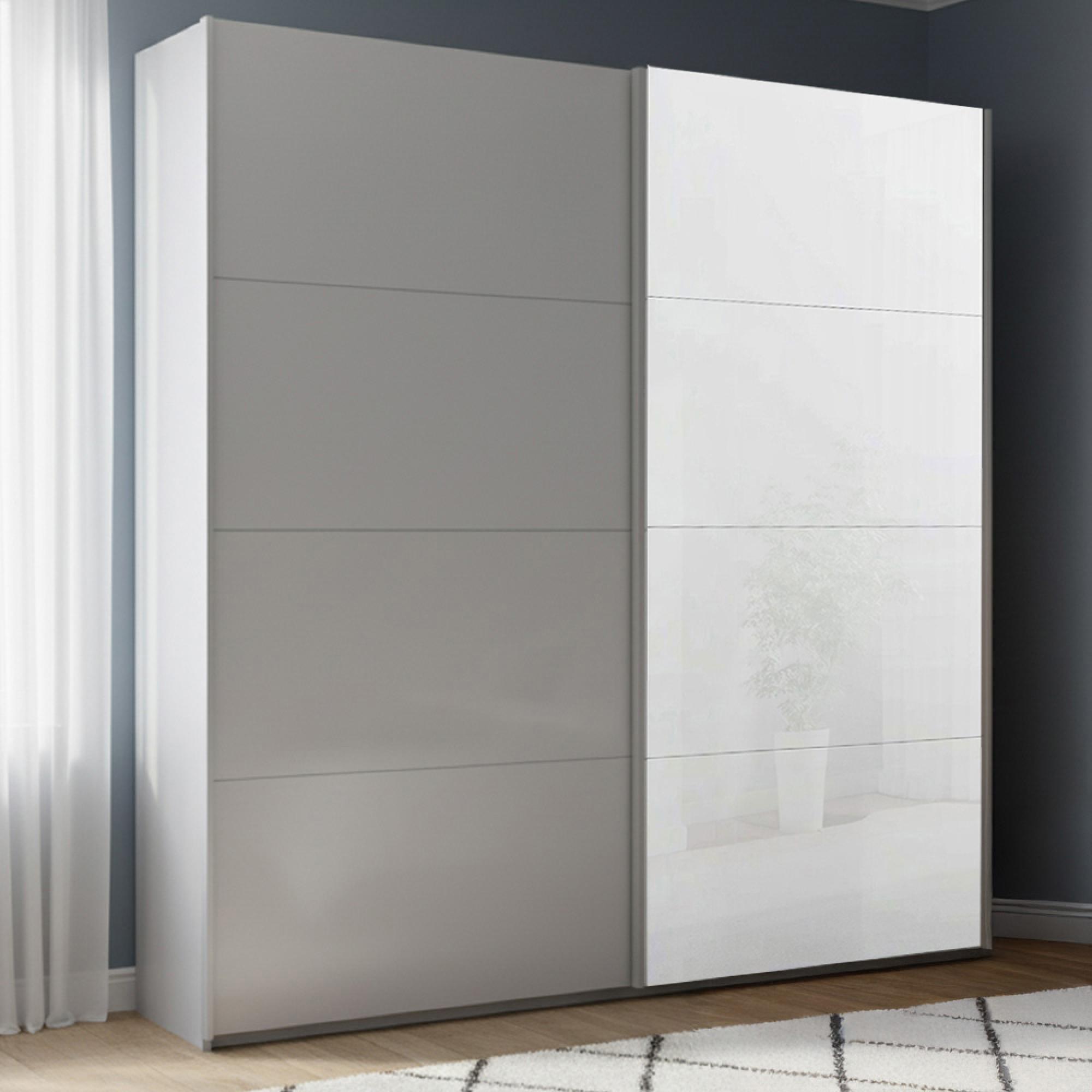 Beluga Extra Sliding Wardrobe - 181cm - 2 Door - White High Gloss & Silk Grey Front