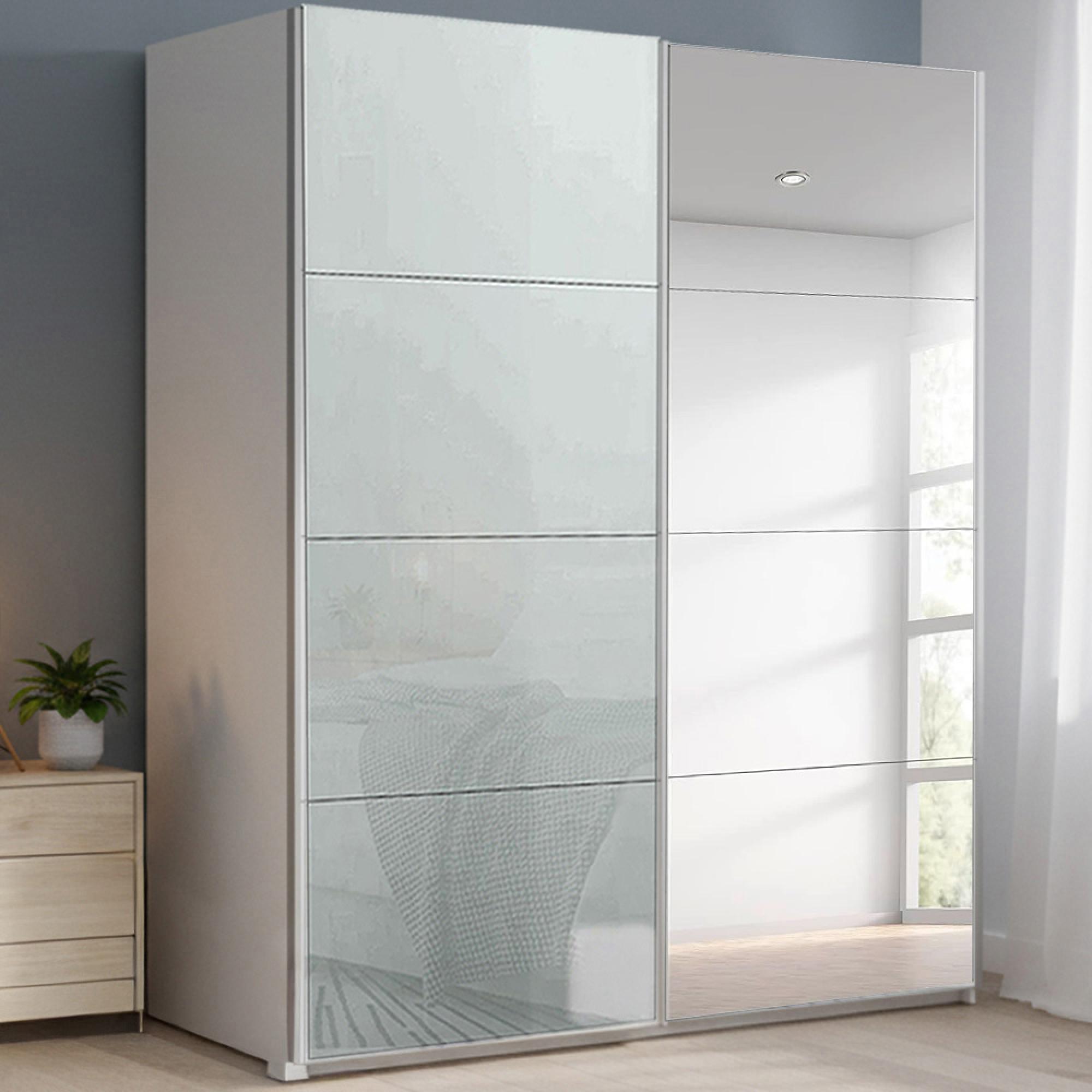 Beluga Extra Sliding Wardrobe - 181cm - 2 Door - Mirror - Alpine White & Silk Grey Glass