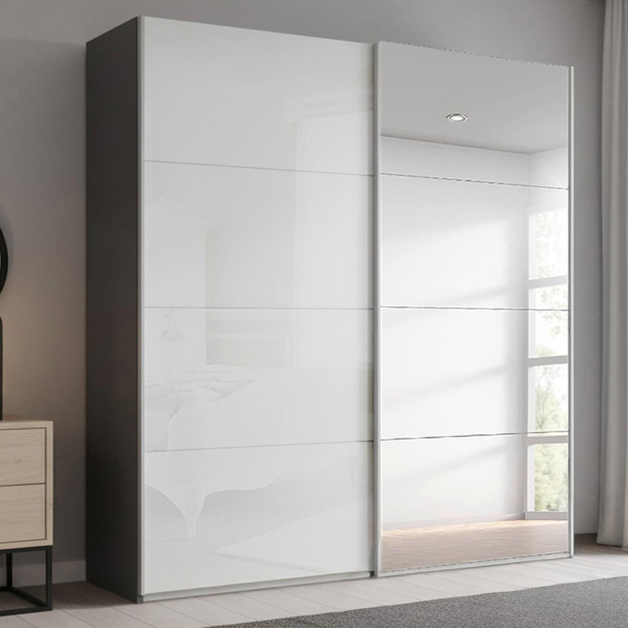 Beluga Extra Sliding Wardrobe - 181cm - 2 Door - Mirror - Graphite & White High Gloss