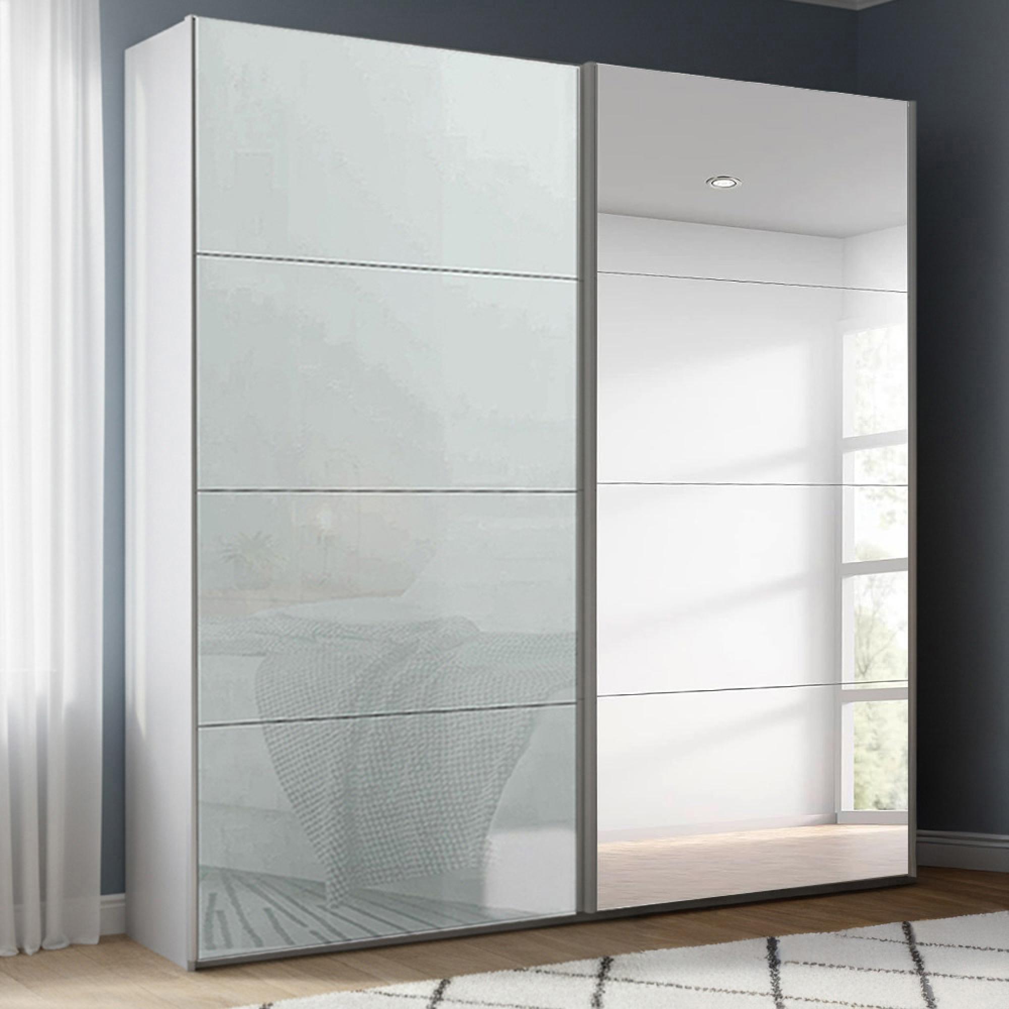 Beluga Extra Sliding Wardrobe - 181cm - 2 Door - Mirror - Silk Grey & Silk Grey Glass