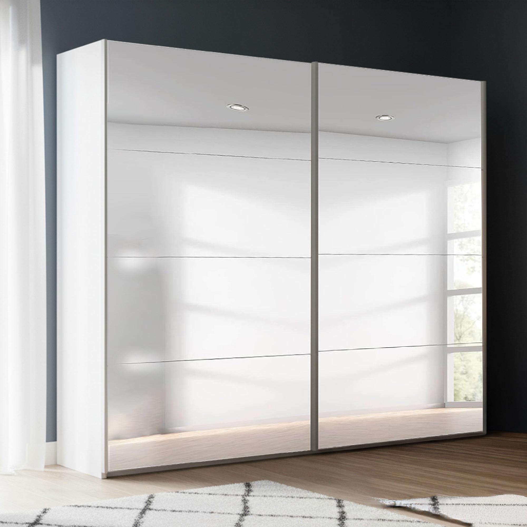 Beluga Extra Sliding Wardrobe - 226cm - 2 Door - Mirrored - Alpine White