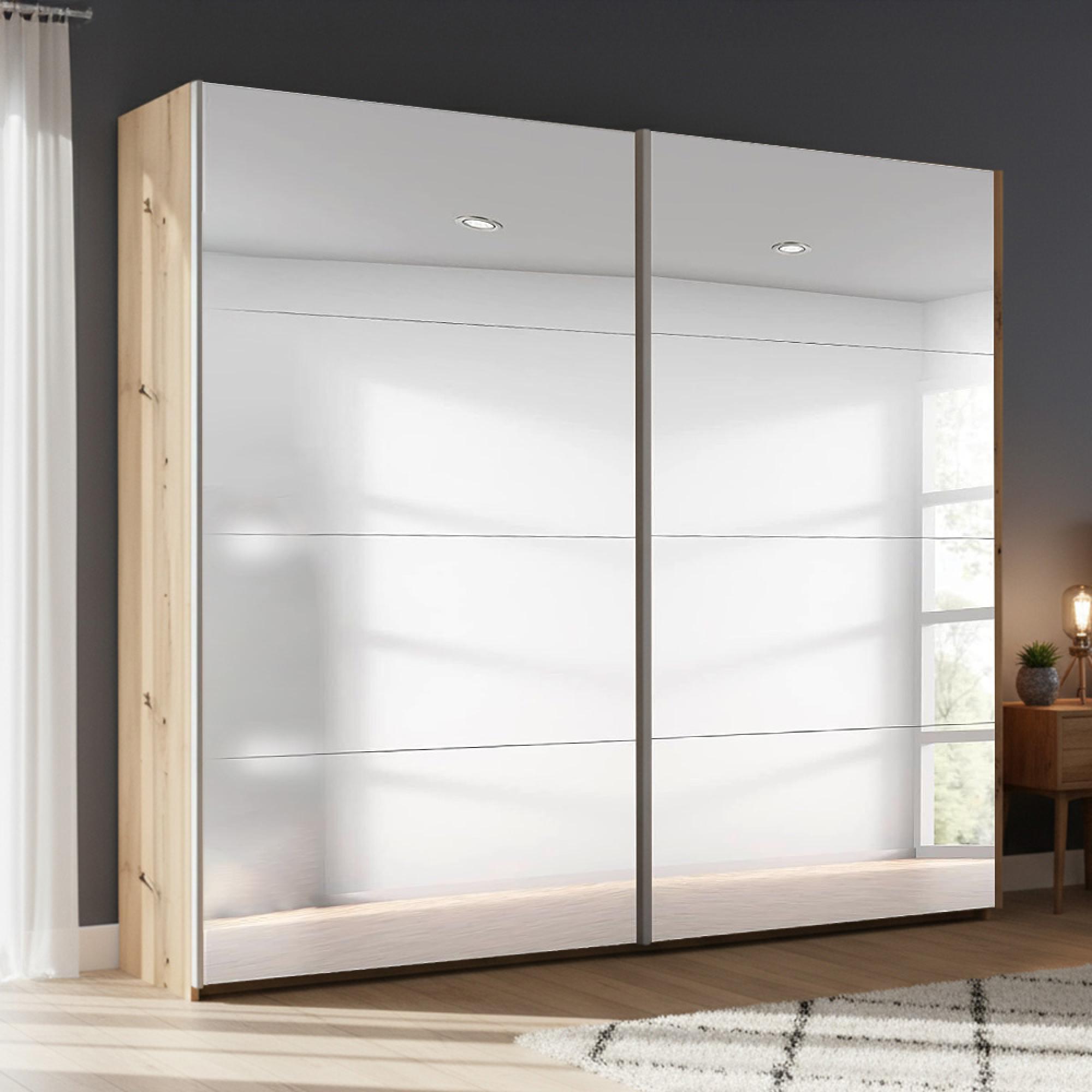 Beluga Extra Sliding Wardrobe - 226cm - 2 Door - Mirrored - Artisan Oak