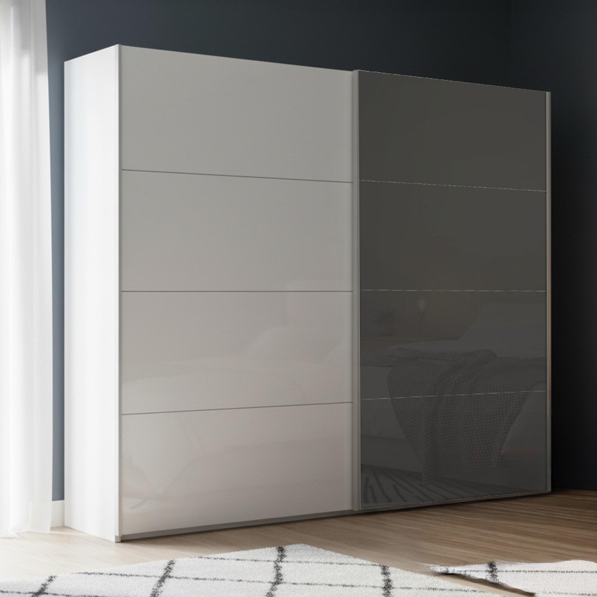 Beluga Extra Sliding Wardrobe - 226cm - 2 Door - Alpine White & Basalt Glass Front