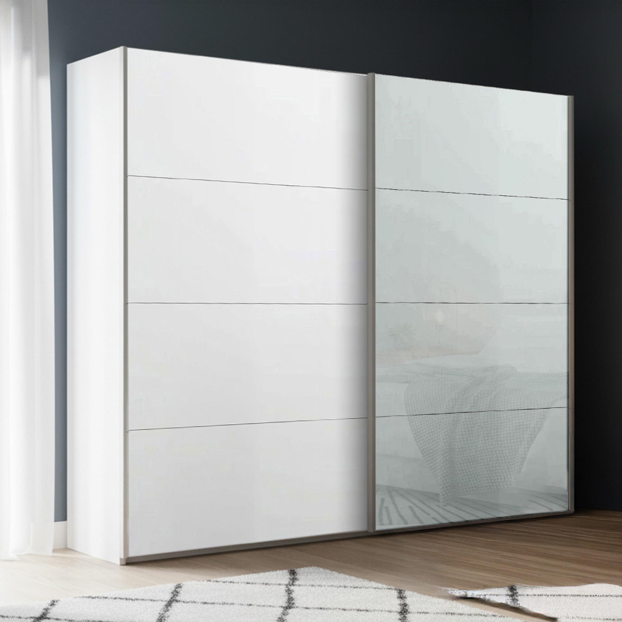 Beluga Extra Sliding Wardrobe - 226cm - 2 Door - Alpine White & Silk Grey Glass Front