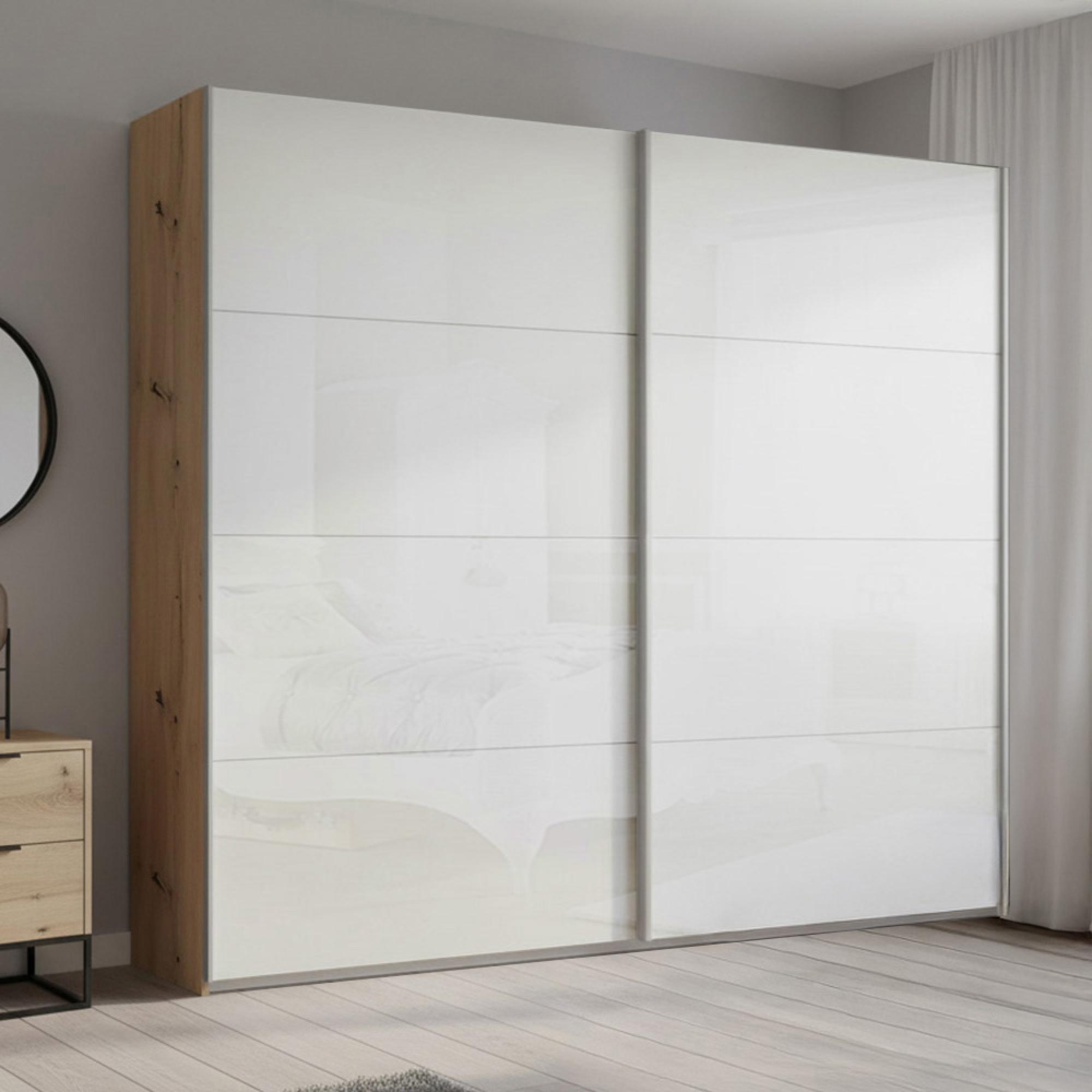 Beluga Extra Sliding Wardrobe - 226cm - 2 Door - Artisan Oak & White High Gloss