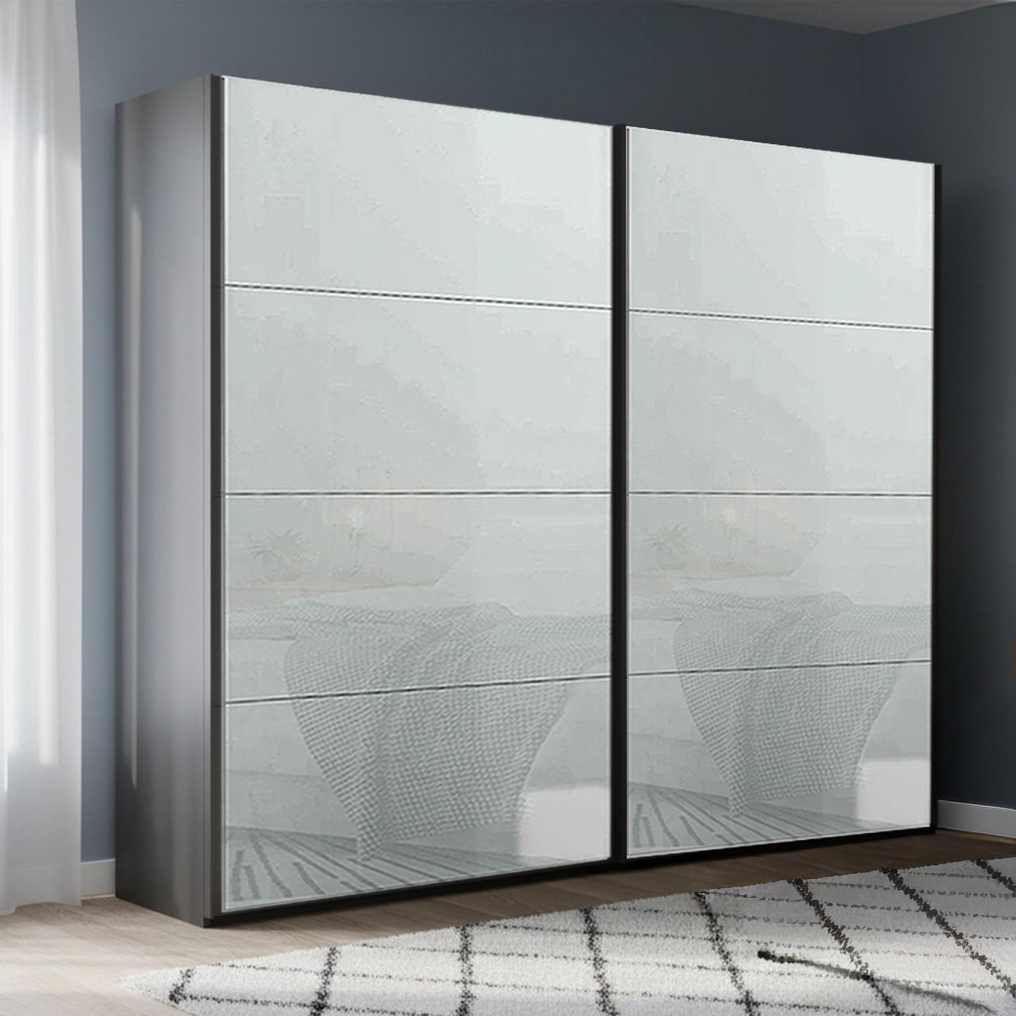 Rauch Beluga Extra 226cm 2 Door Sliding Wardrobe - Graphite and Silk Grey Glass