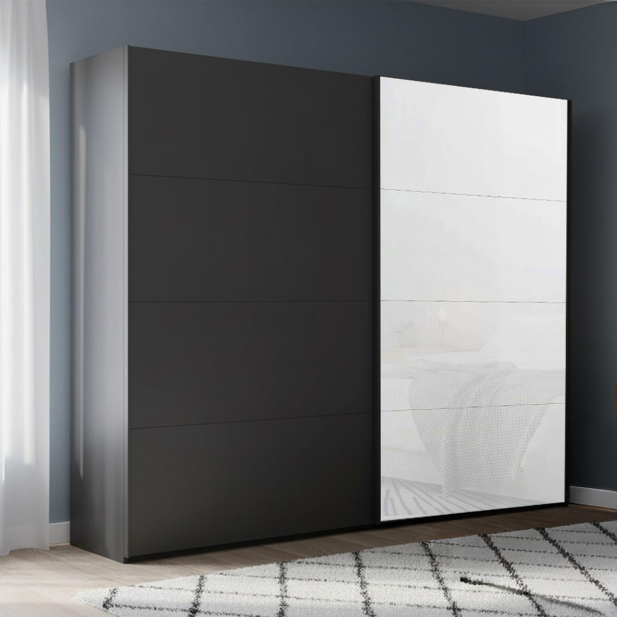 Beluga Extra Sliding Wardrobe - 226cm - 2 Door - Graphite & White Glass Front
