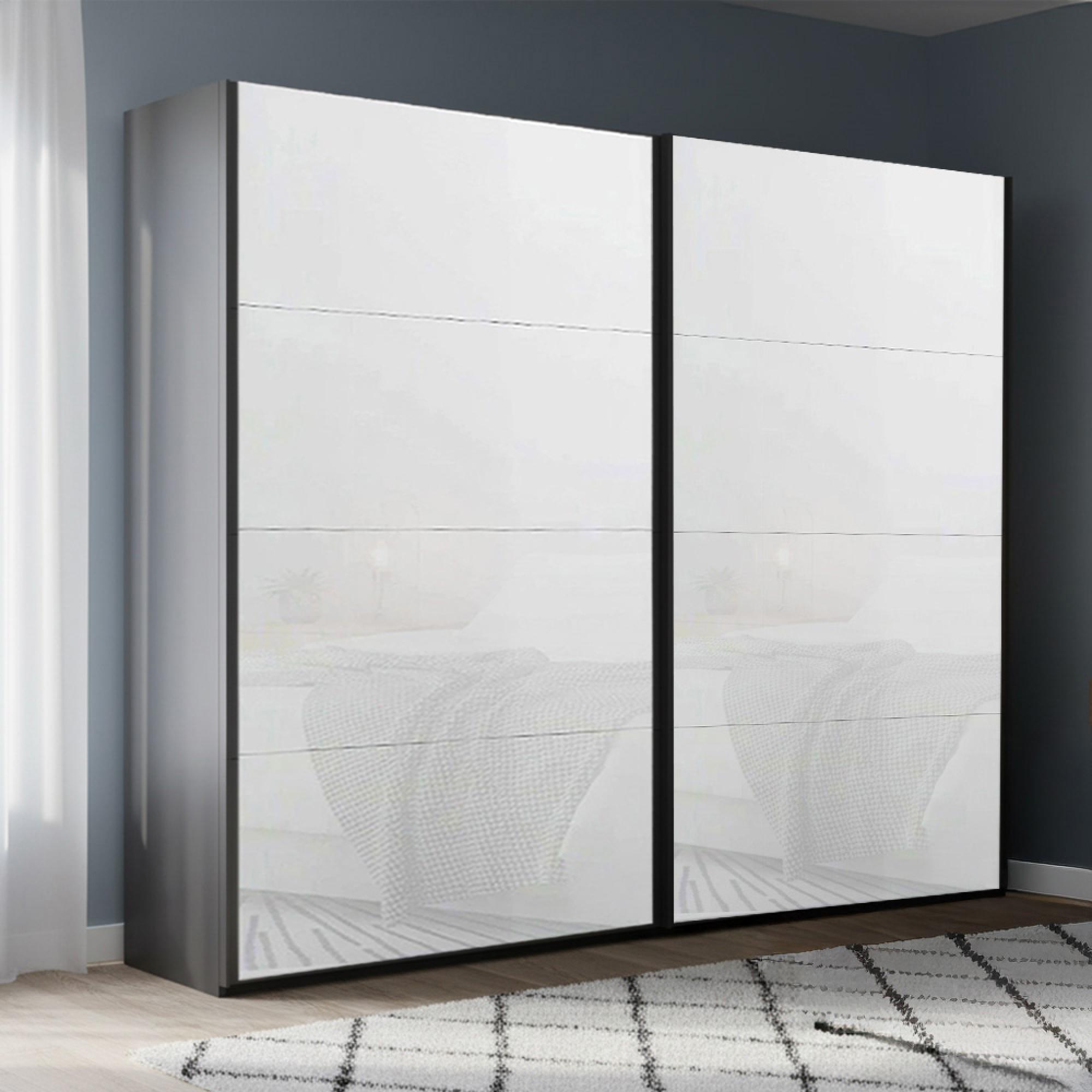 Rauch Beluga Extra 226cm 2 Door Sliding Wardrobe - Graphite and White Glass