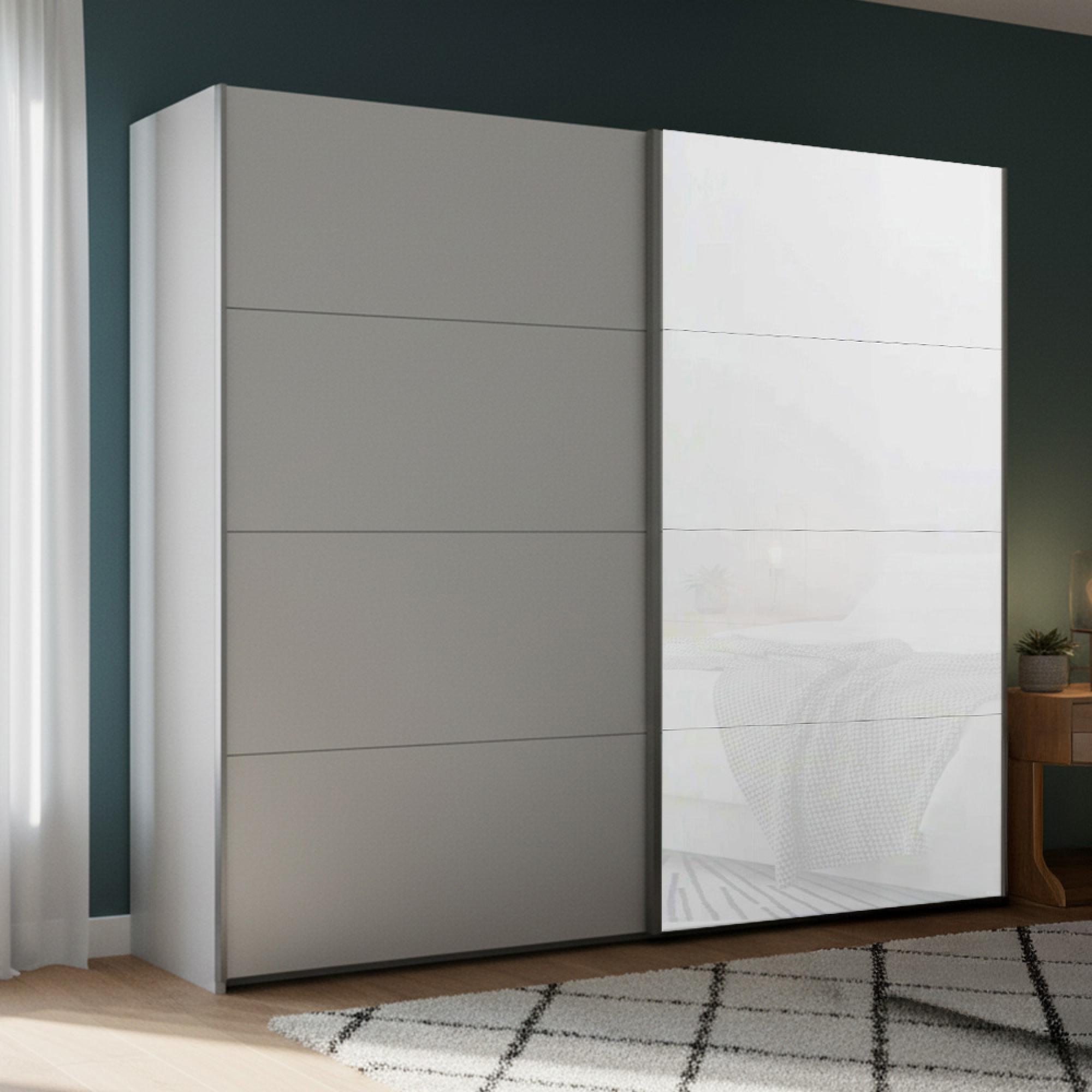 Beluga Extra Sliding Wardrobe - 226cm - 2 Door - Silk Grey & White Glass Front