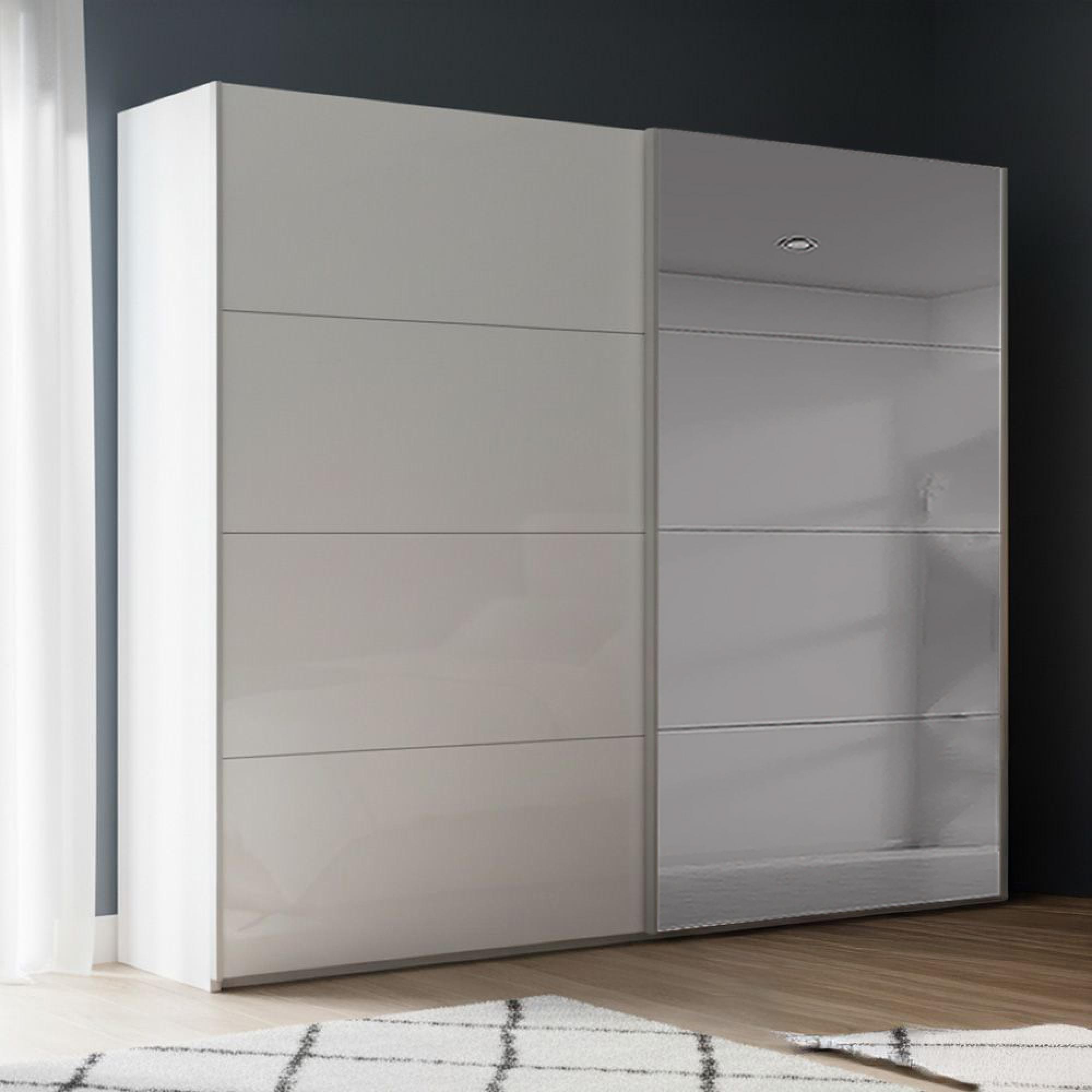 Rauch Beluga Extra 226cm 2 Door Sliding Wardrobe with Grey Mirror - Alpine White