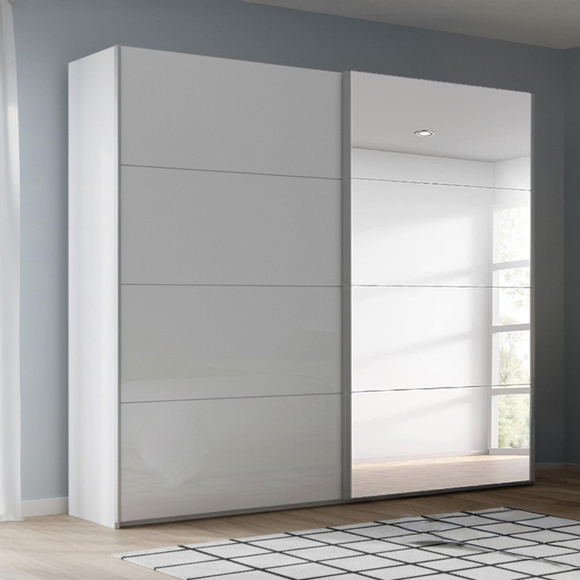 Beluga Extra Sliding Wardrobe - 226cm - 2 Door - Mirror - Alpine White & White High Gloss