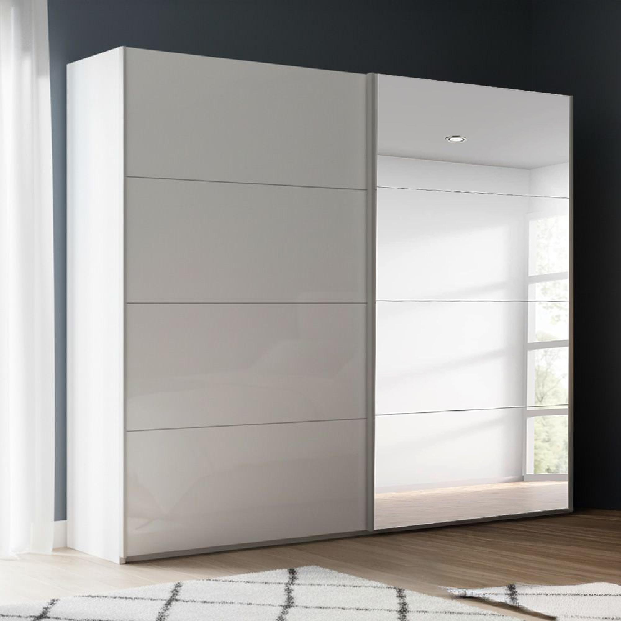 Beluga Extra Sliding Wardrobe - 226cm - 2 Door - Mirror - Alpine White