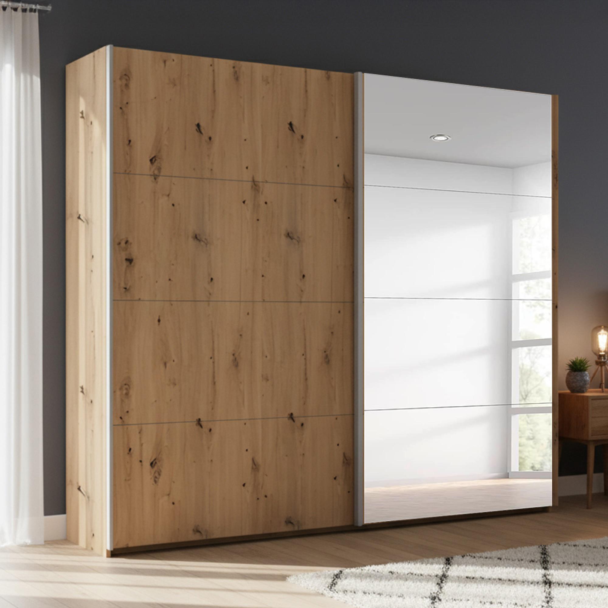 Beluga Extra Sliding Wardrobe - 226cm - 2 Door - Mirror - Artisan Oak