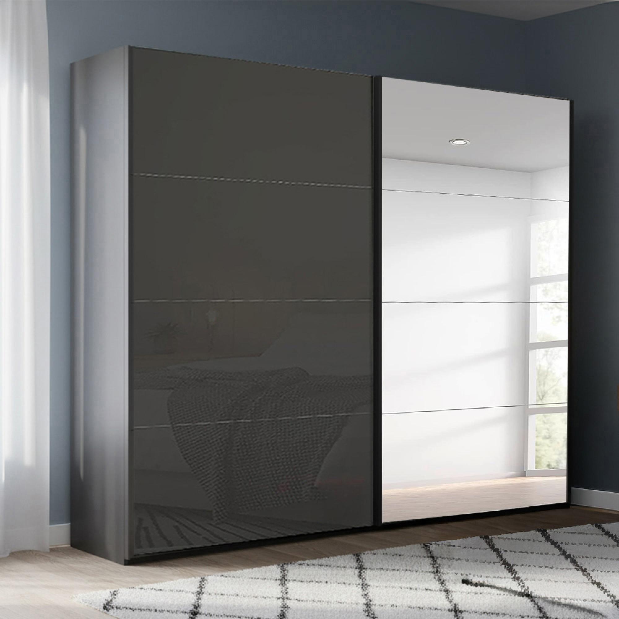 Beluga Extra Sliding Wardrobe - 226cm - 2 Door - Mirror - Graphite & Basalt Glass