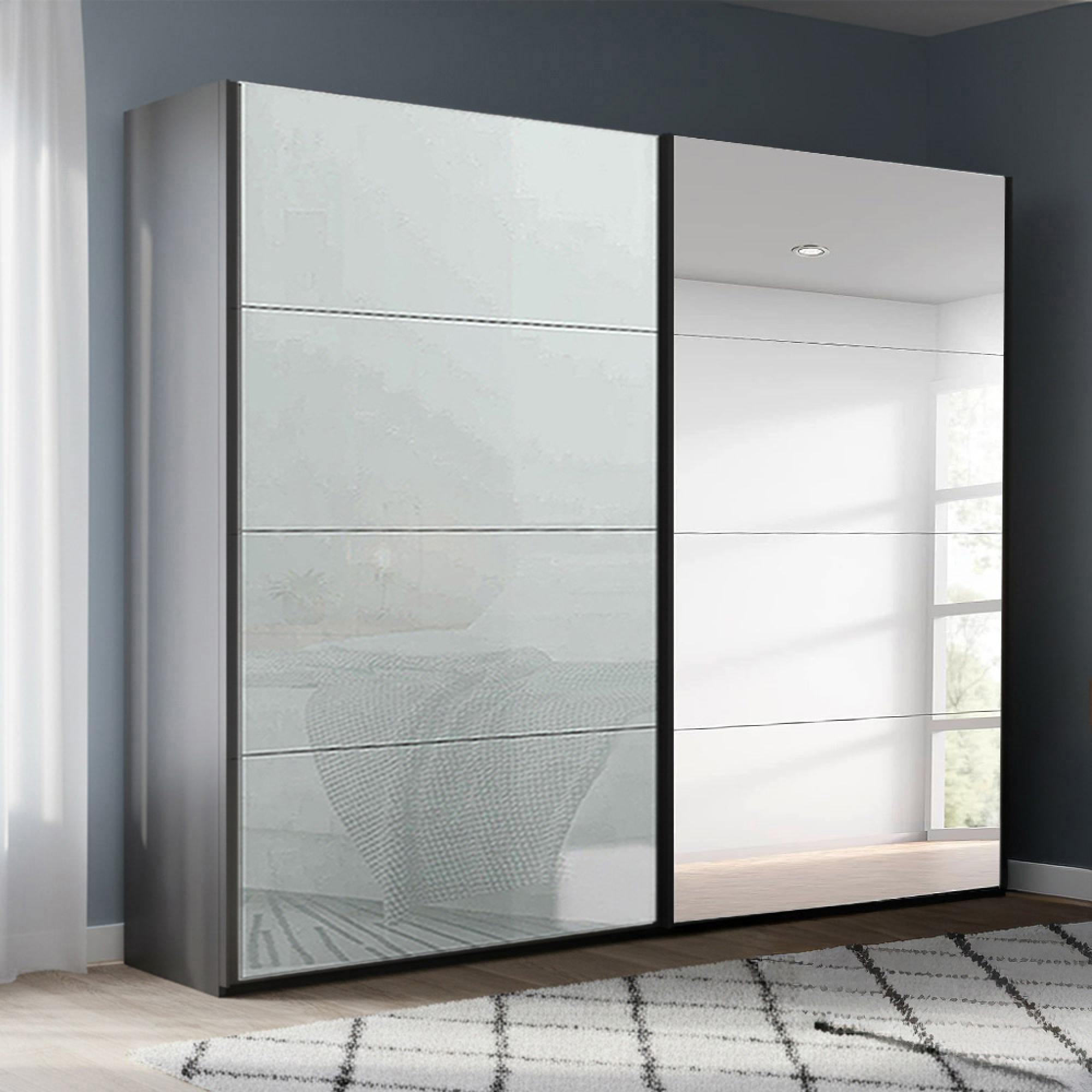 Beluga Extra Sliding Wardrobe - 226cm - 2 Door - Mirror - Graphite & Silk Grey Glass