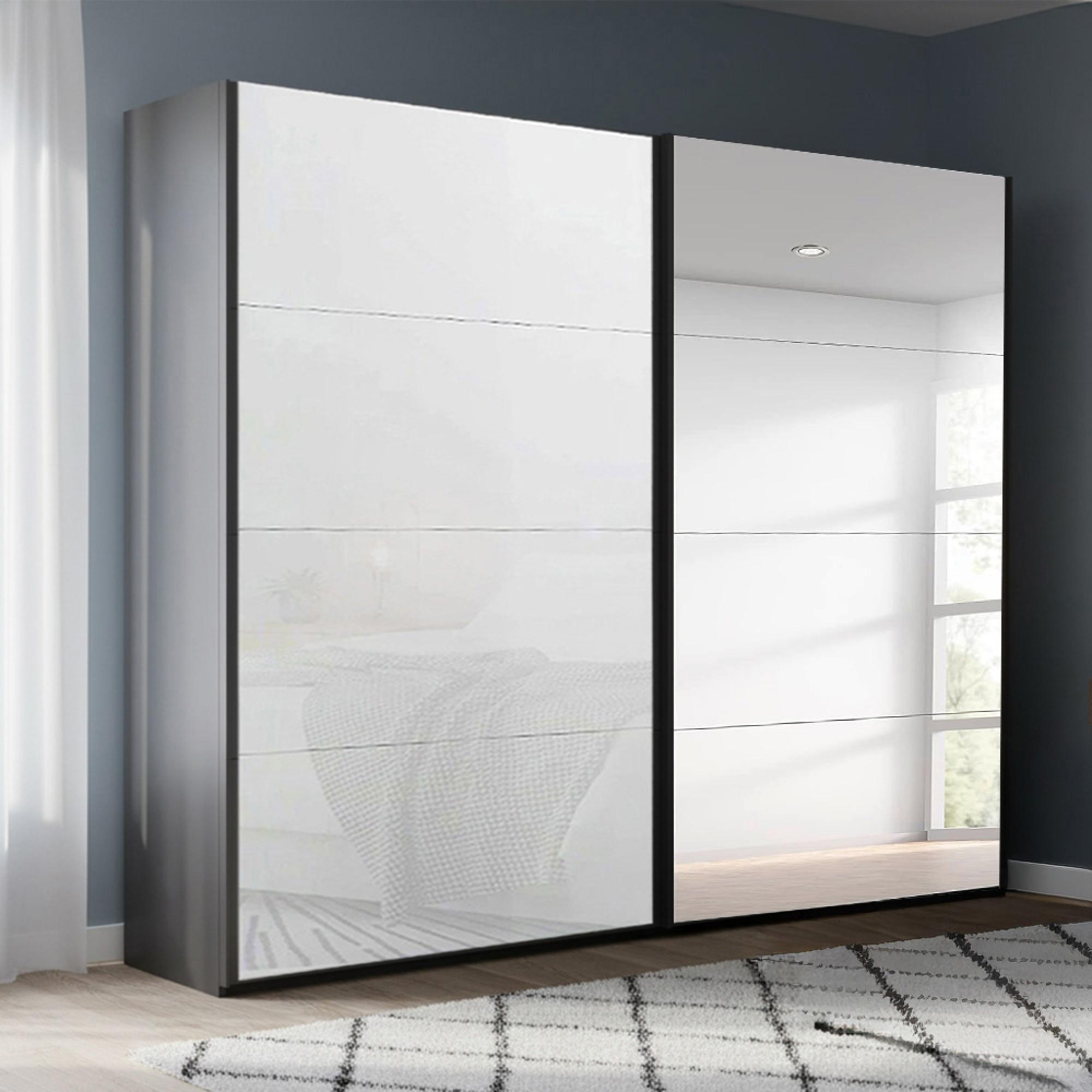 Beluga Extra Sliding Wardrobe - 226cm - 2 Door - Mirror - Graphite & White Glass