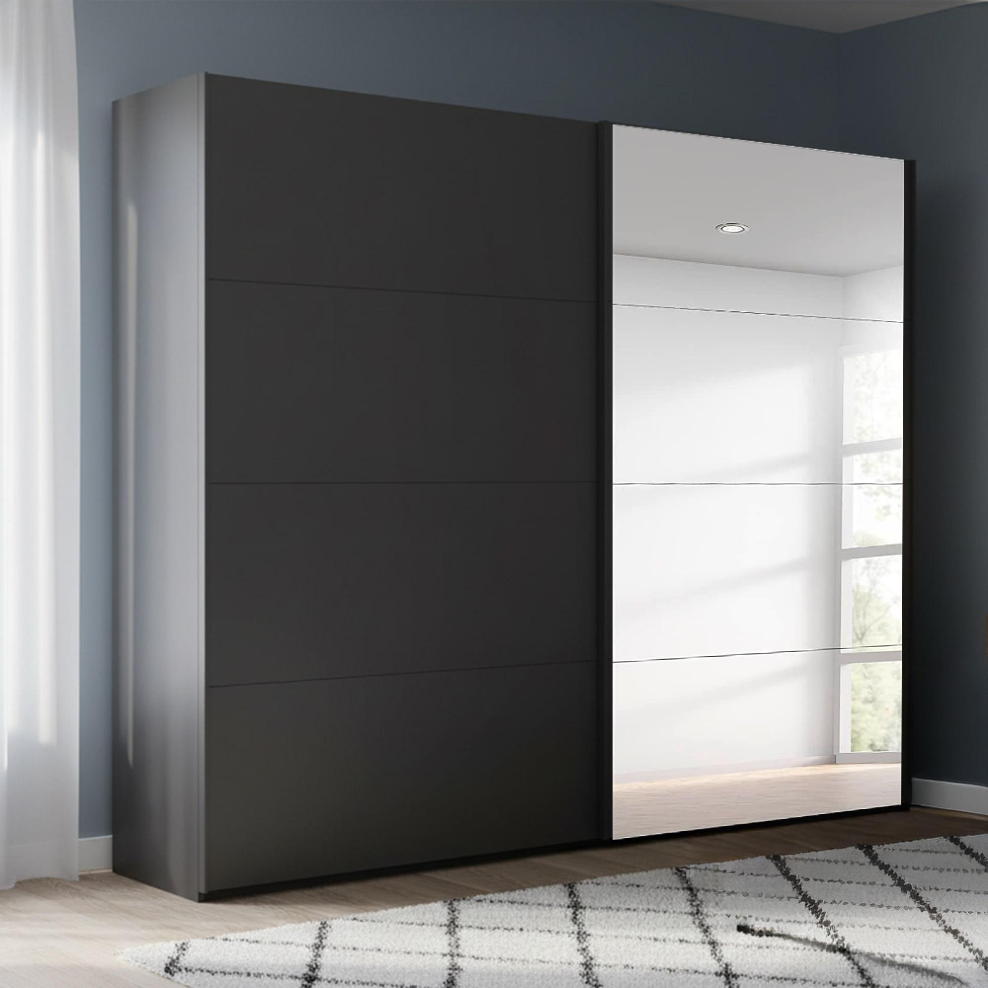 Beluga Extra Sliding Wardrobe - 226cm - 2 Door - Mirror - Graphite