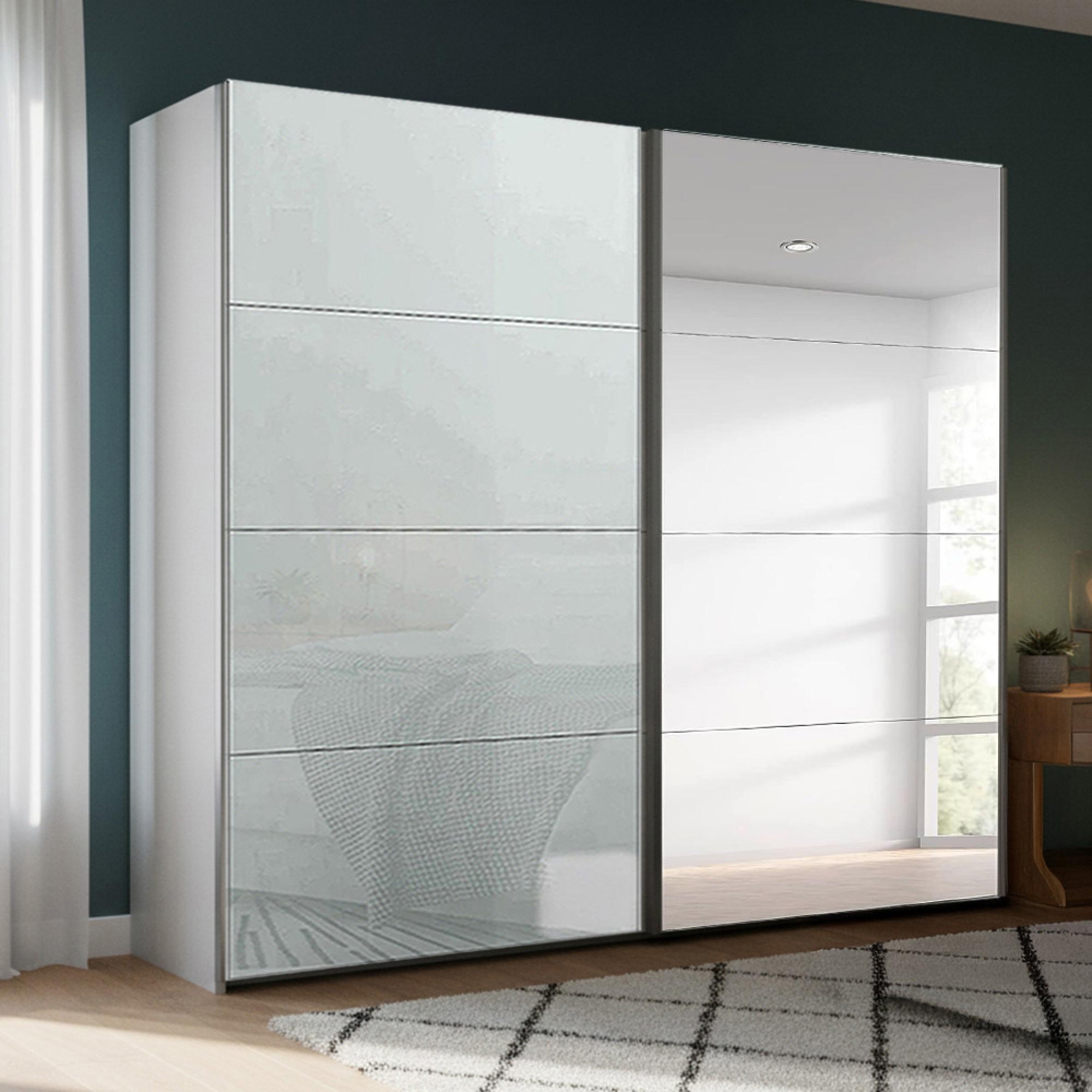 Beluga Extra Sliding Wardrobe - 226cm - 2 Door - Mirror - Silk Grey & Silk Grey Glass