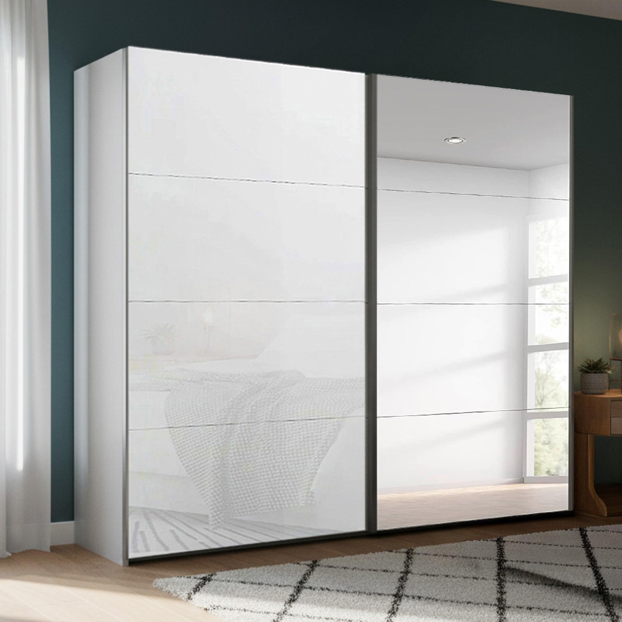 Beluga Extra Sliding Wardrobe - 226cm - 2 Door - Mirror - Silk Grey & White Glass