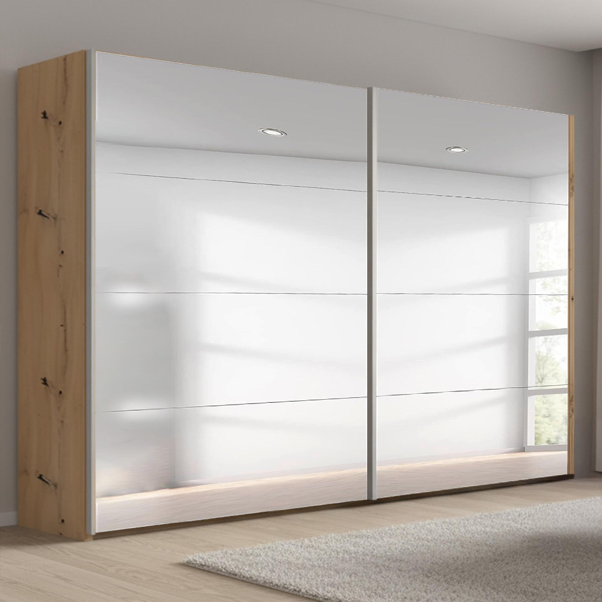 Beluga Extra Sliding Wardrobe - 271cm - 2 Door - Mirrored - Artisan Oak