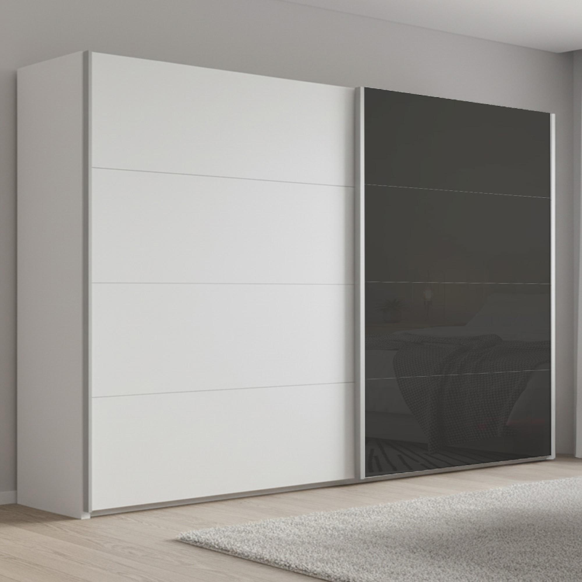 Beluga Extra Sliding Wardrobe - 271cm - 2 Door - Alpine White & Basalt Glass Front