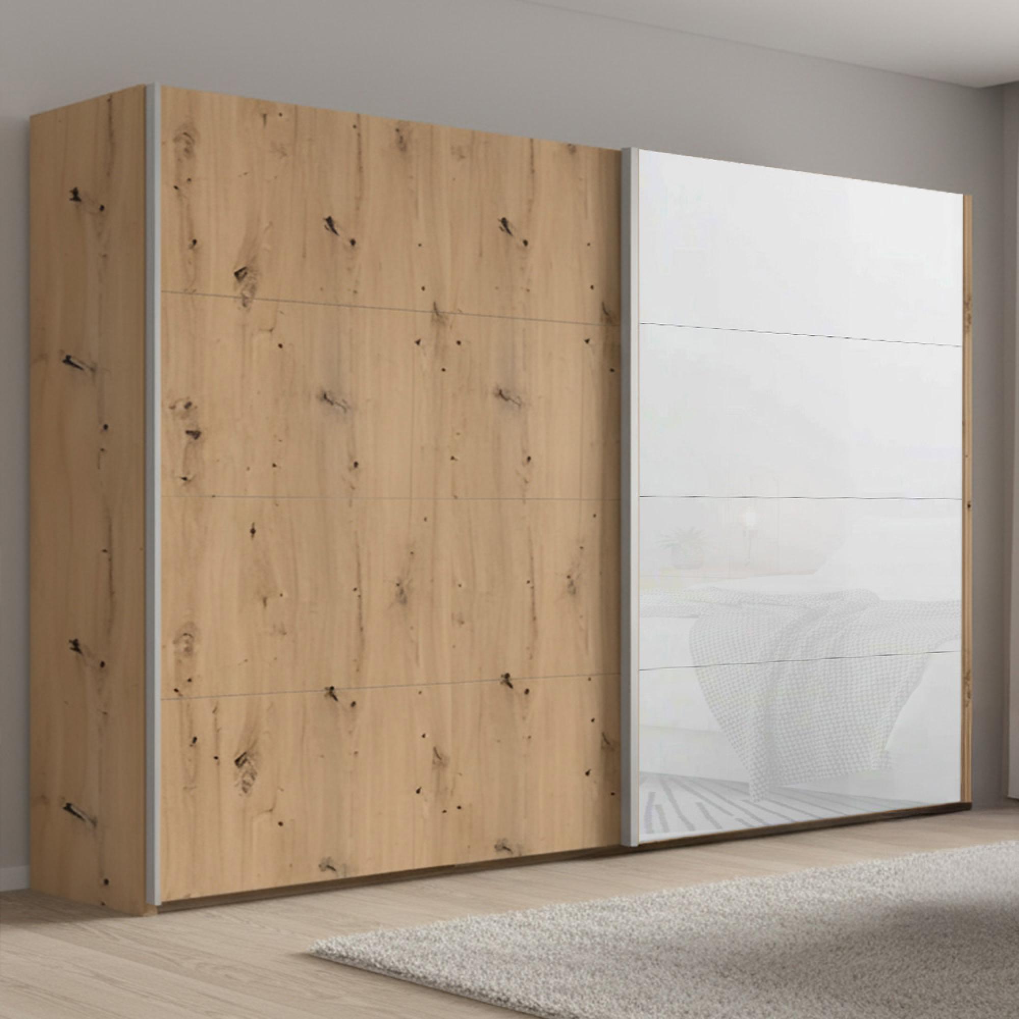 Beluga Extra Sliding Wardrobe - 271cm - 2 Door - Artisan Oak & White Glass Front