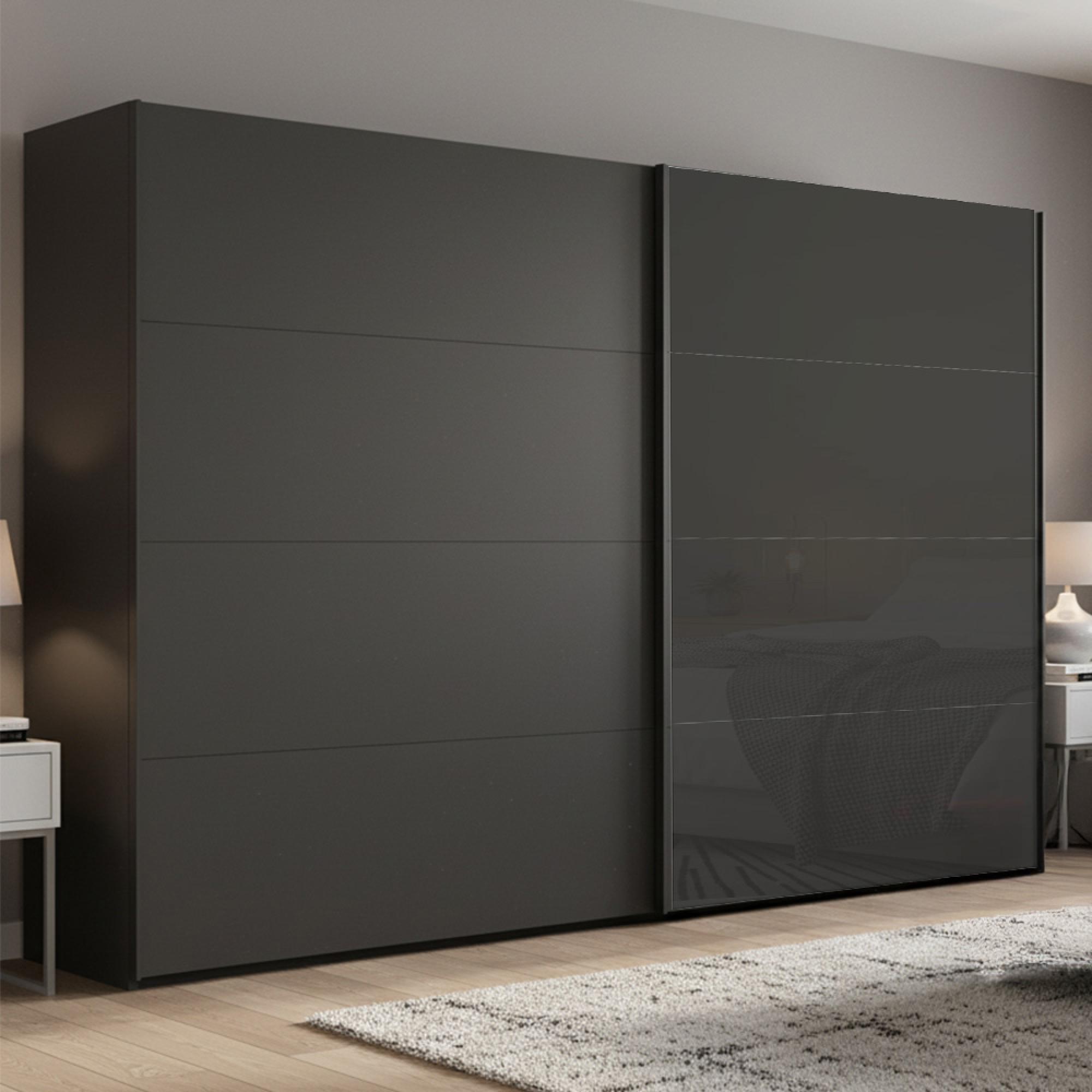 Beluga Extra Sliding Wardrobe - 271cm - 2 Door - Graphite & Basalt Glass Front