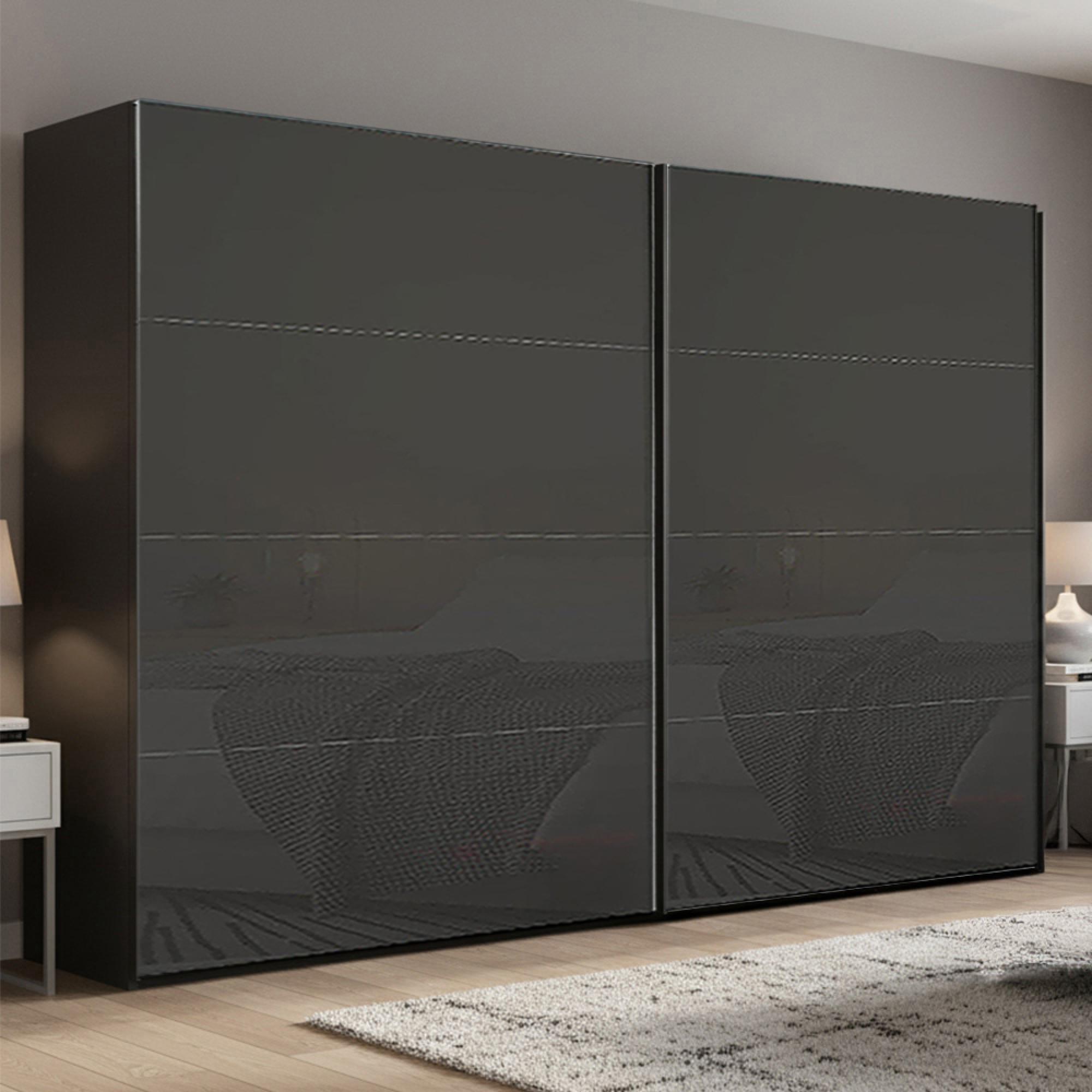 Rauch Beluga Extra 271cm 2 Door Sliding Wardrobe - Graphite and Basalt Glass